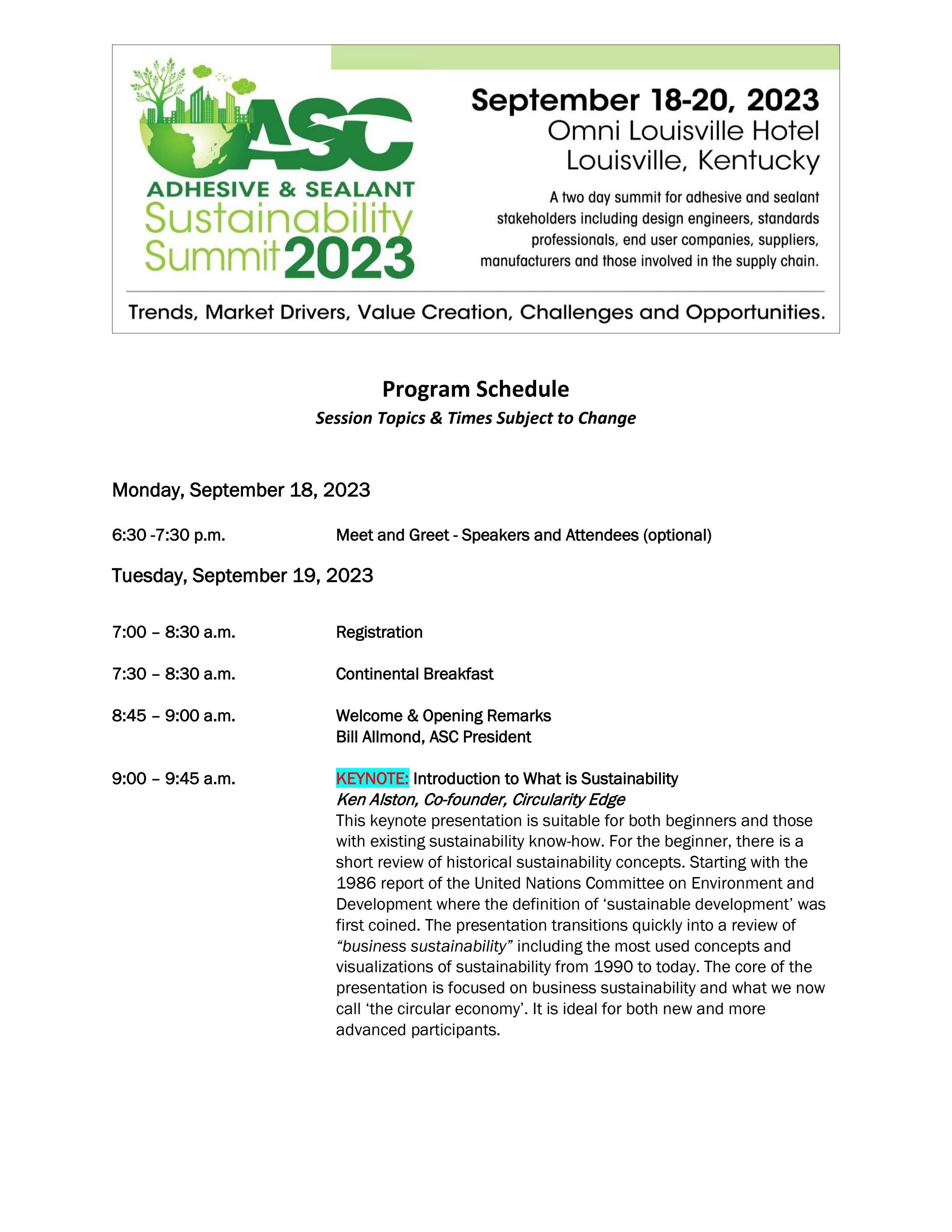 ASC 2023 ASC Sustainability Summit Preliminary Schedule by The Adhesive & Sealant Council Issuu