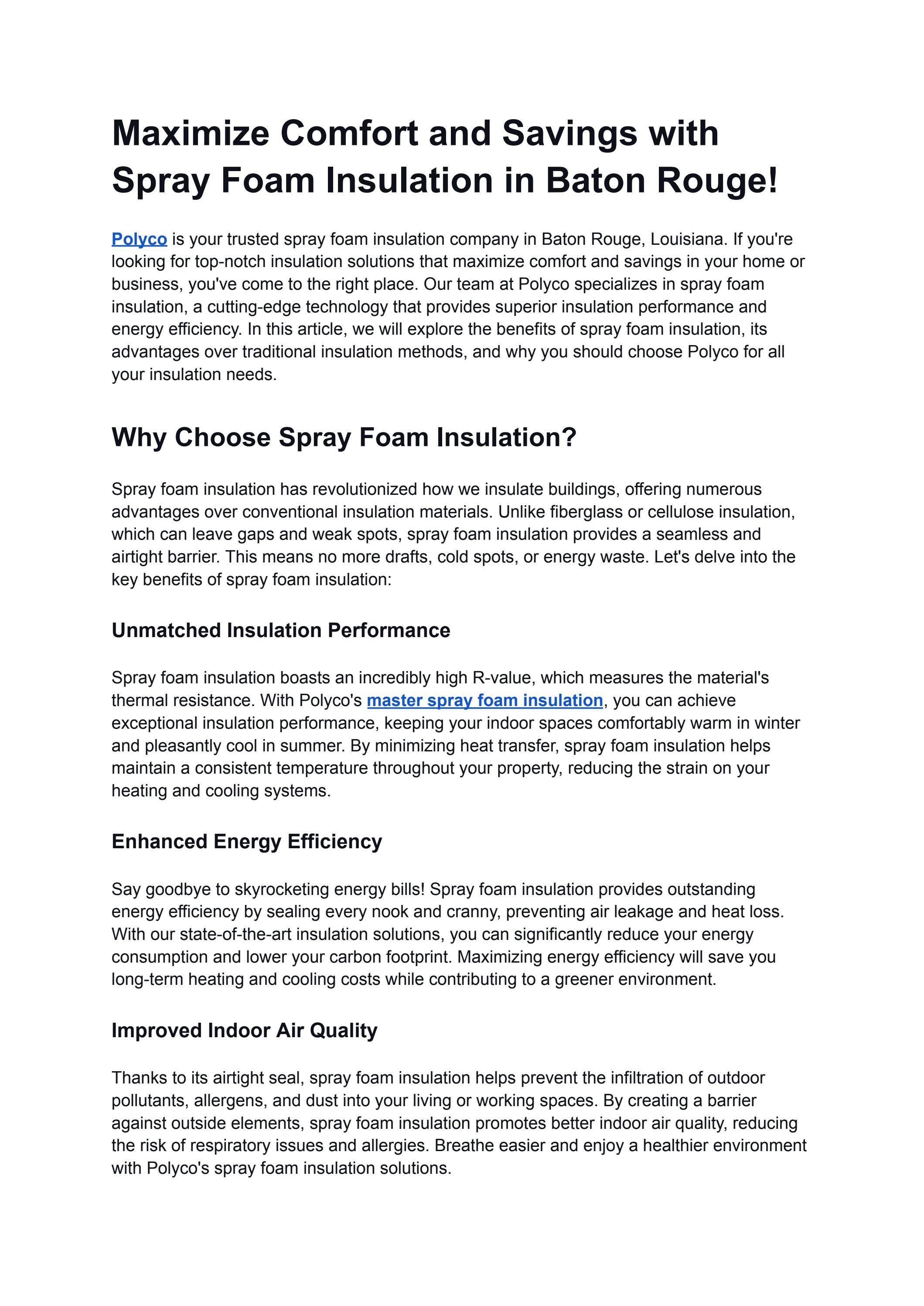 Maximize Comfort and Savings with Spray Foam Insulation in Baton Rouge