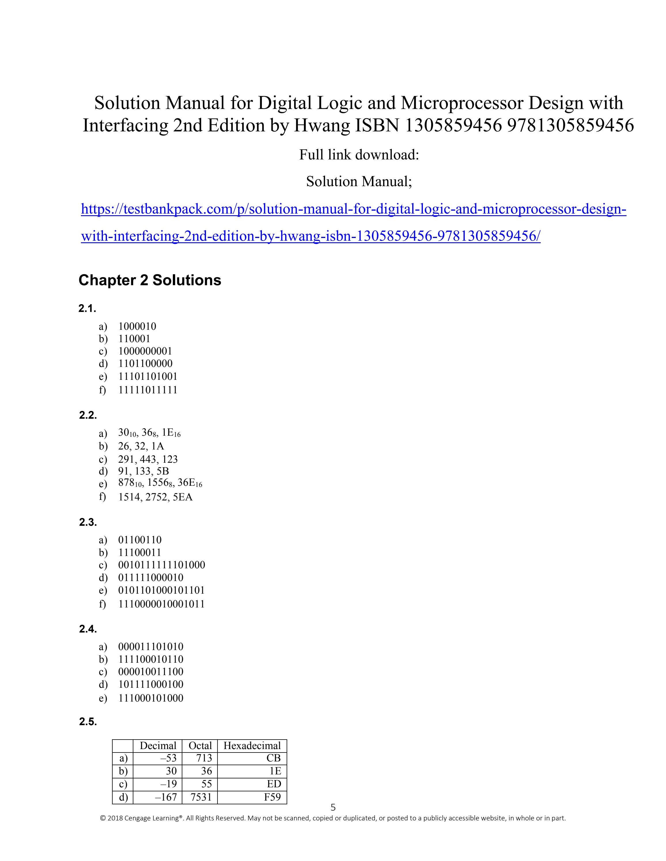 Solution manual for digital logic and microprocessor design with