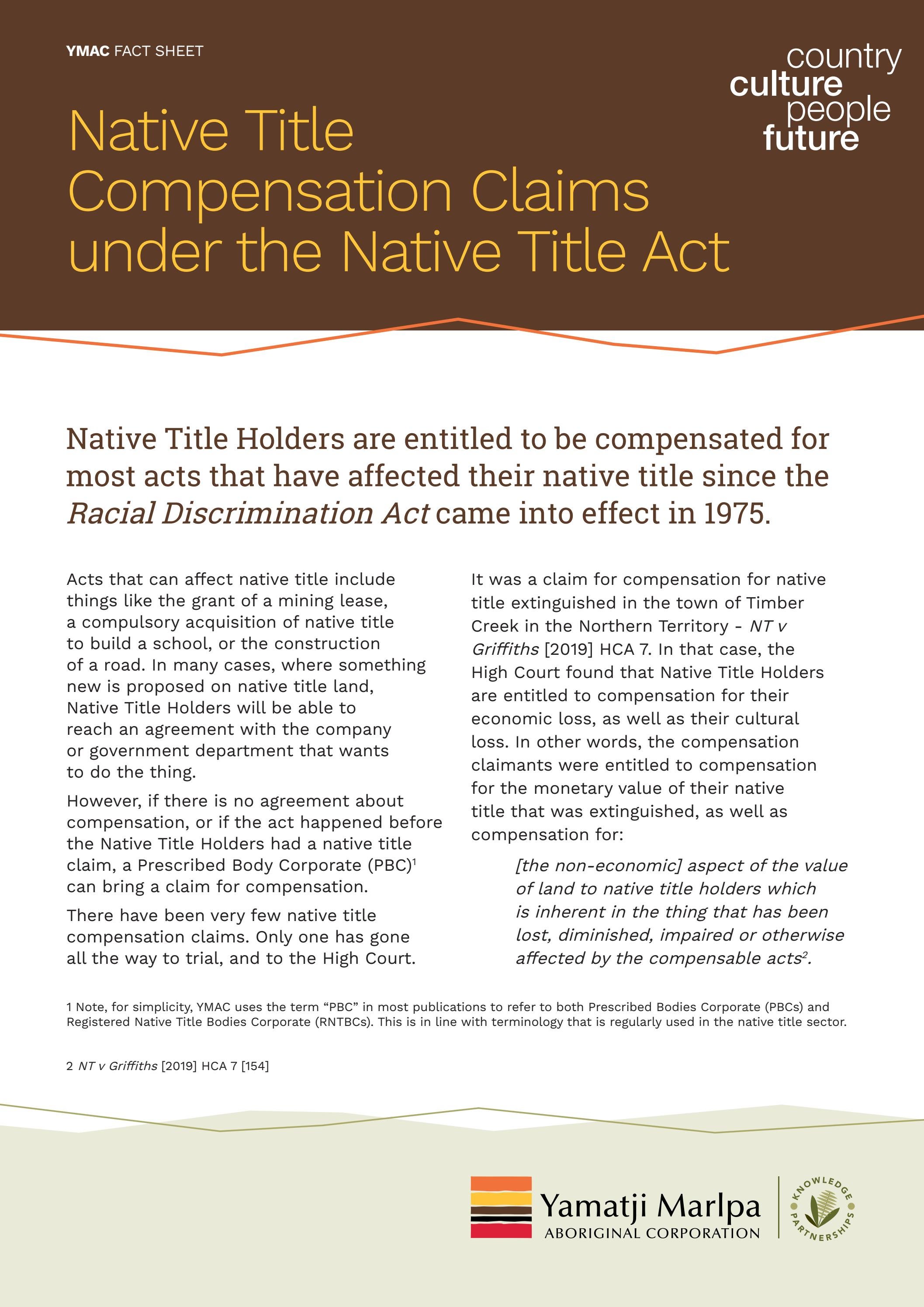 YMAC Fact Sheet: Native Title Compensation Claims under the Native ...