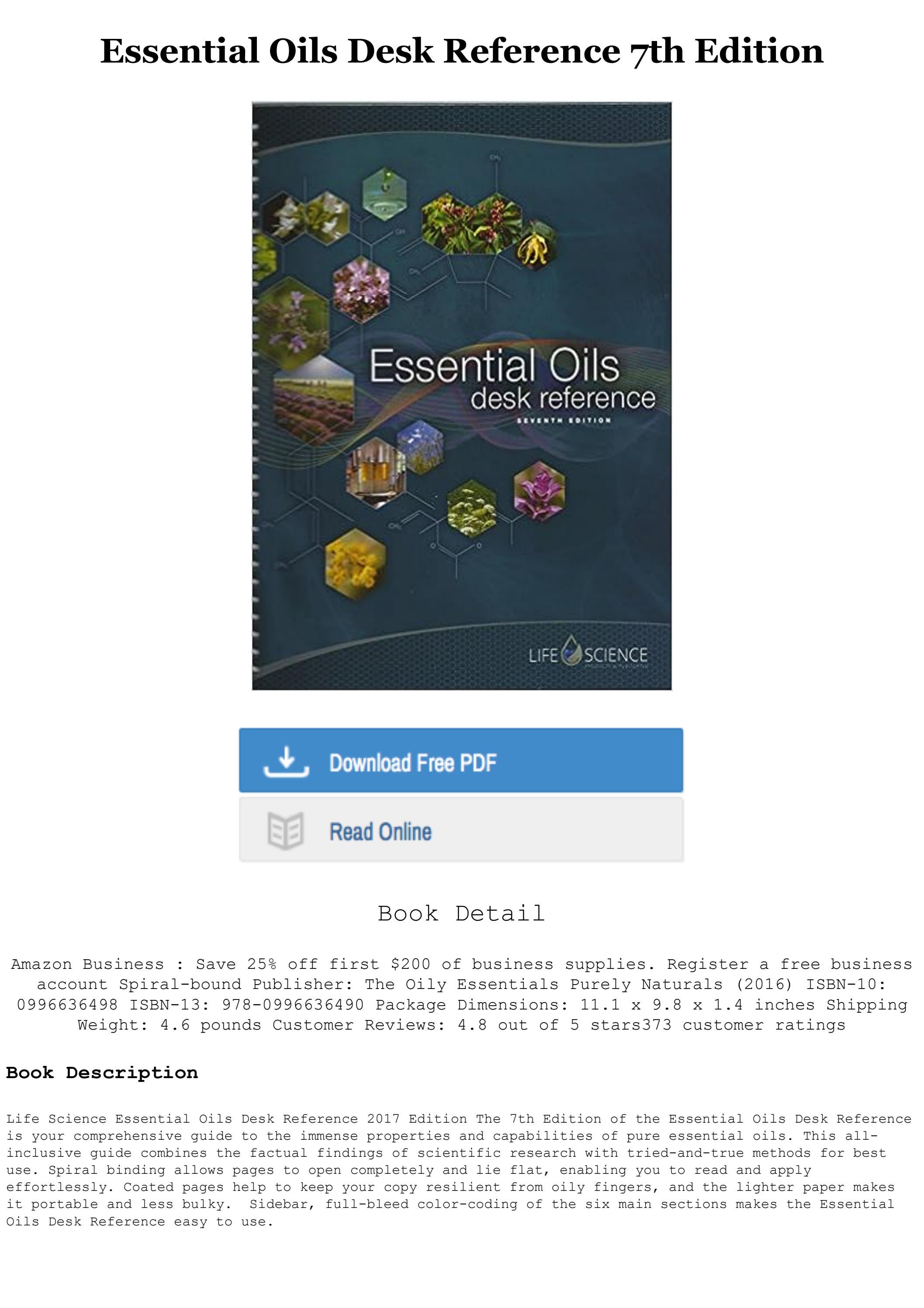 [DOWNLOAD] Essential Oils Desk Reference 7th Edition Full Books by