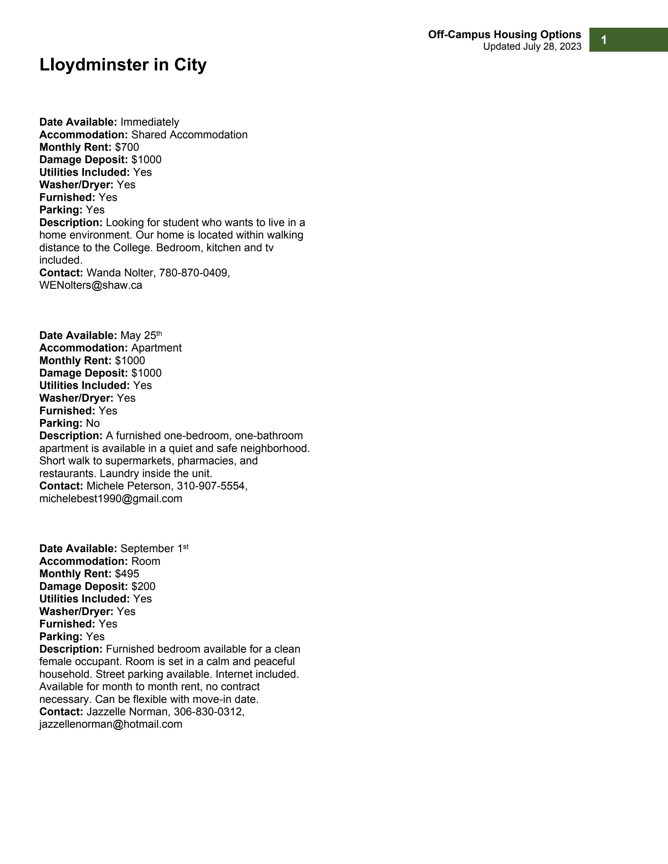 Off campus housing list updated July 28, 2023 by Lakeland College