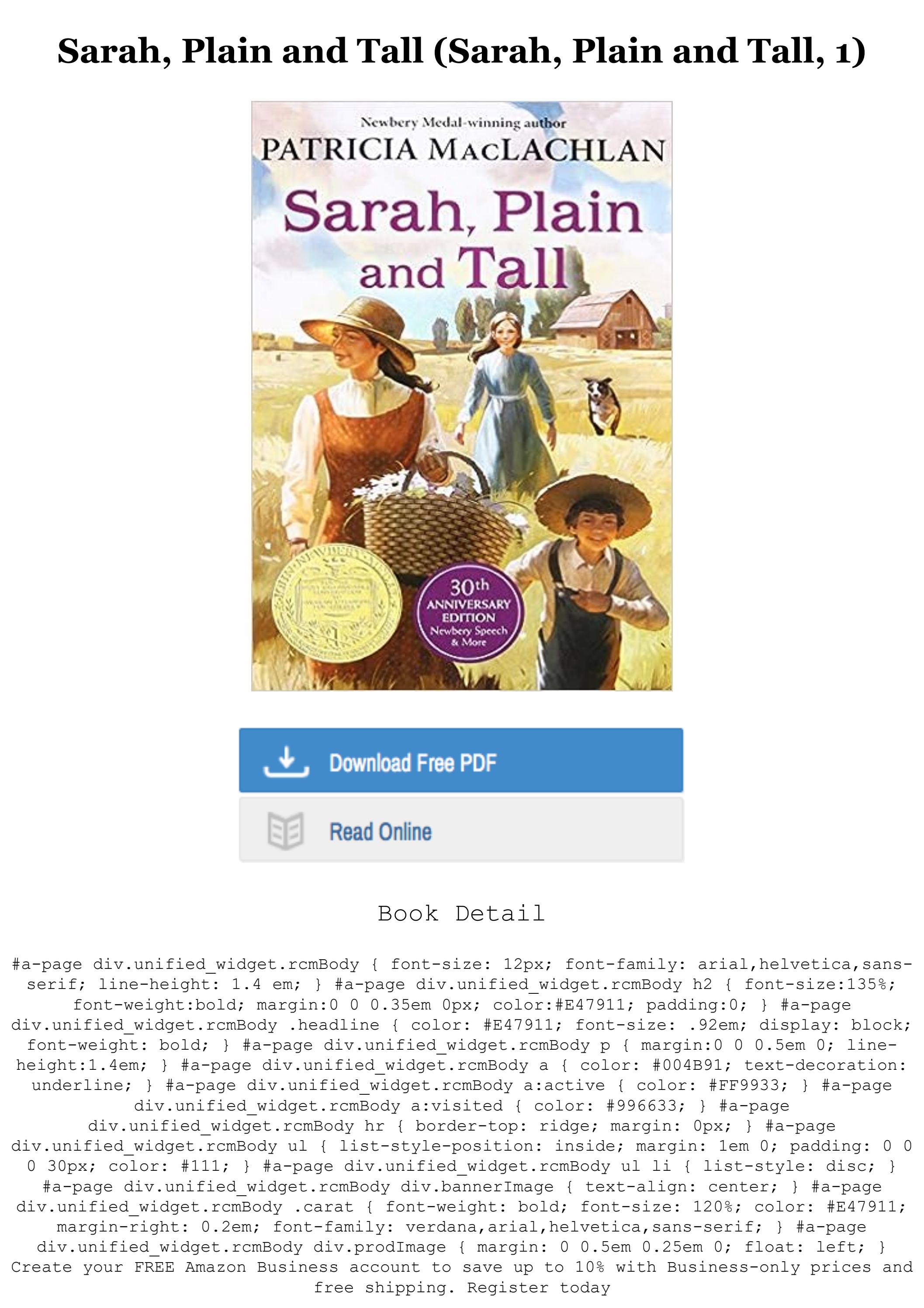 Download !PDF Sarah, Plain and Tall (Sarah, Plain and Tall, 1) Full