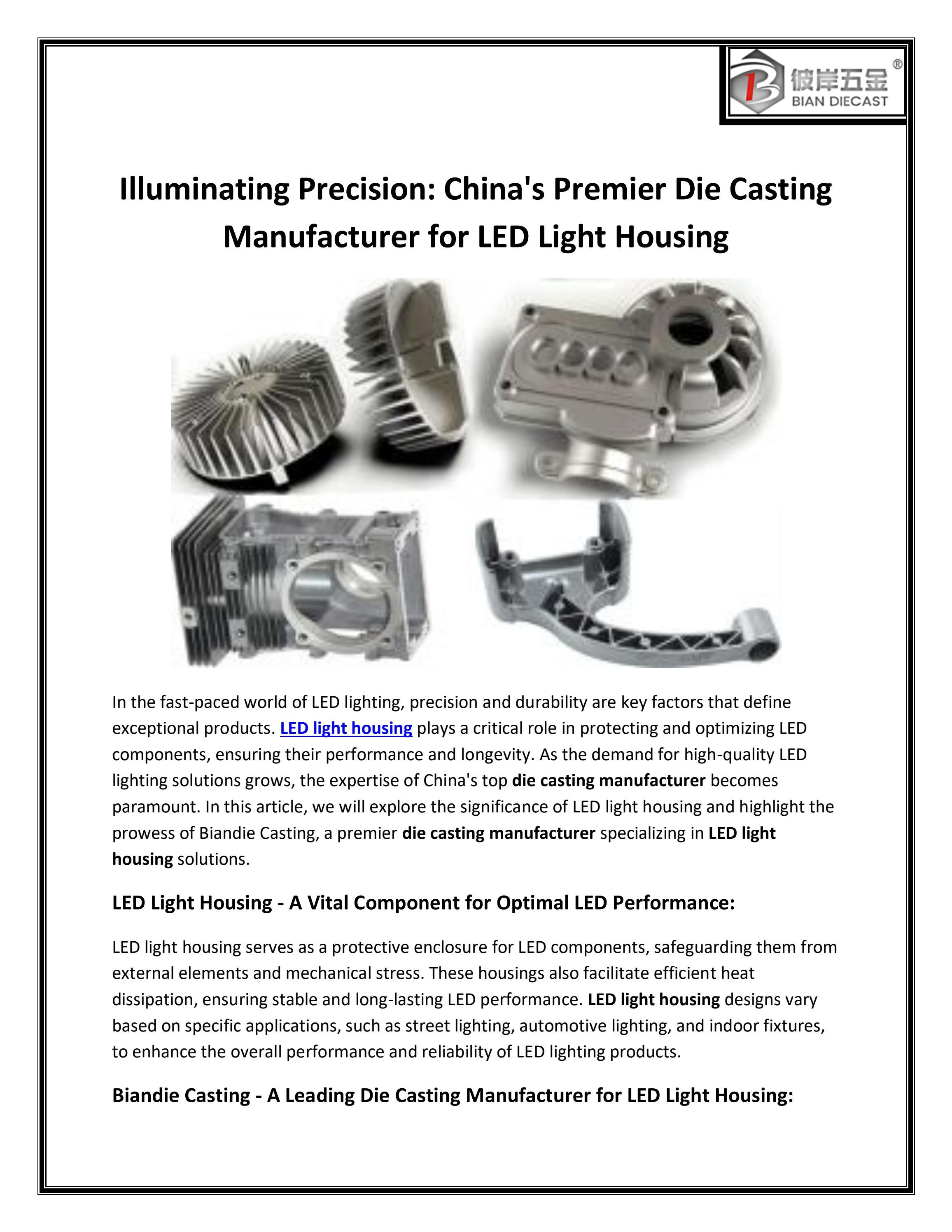 Illuminating Precision China's Premier Die Casting Manufacturer for
