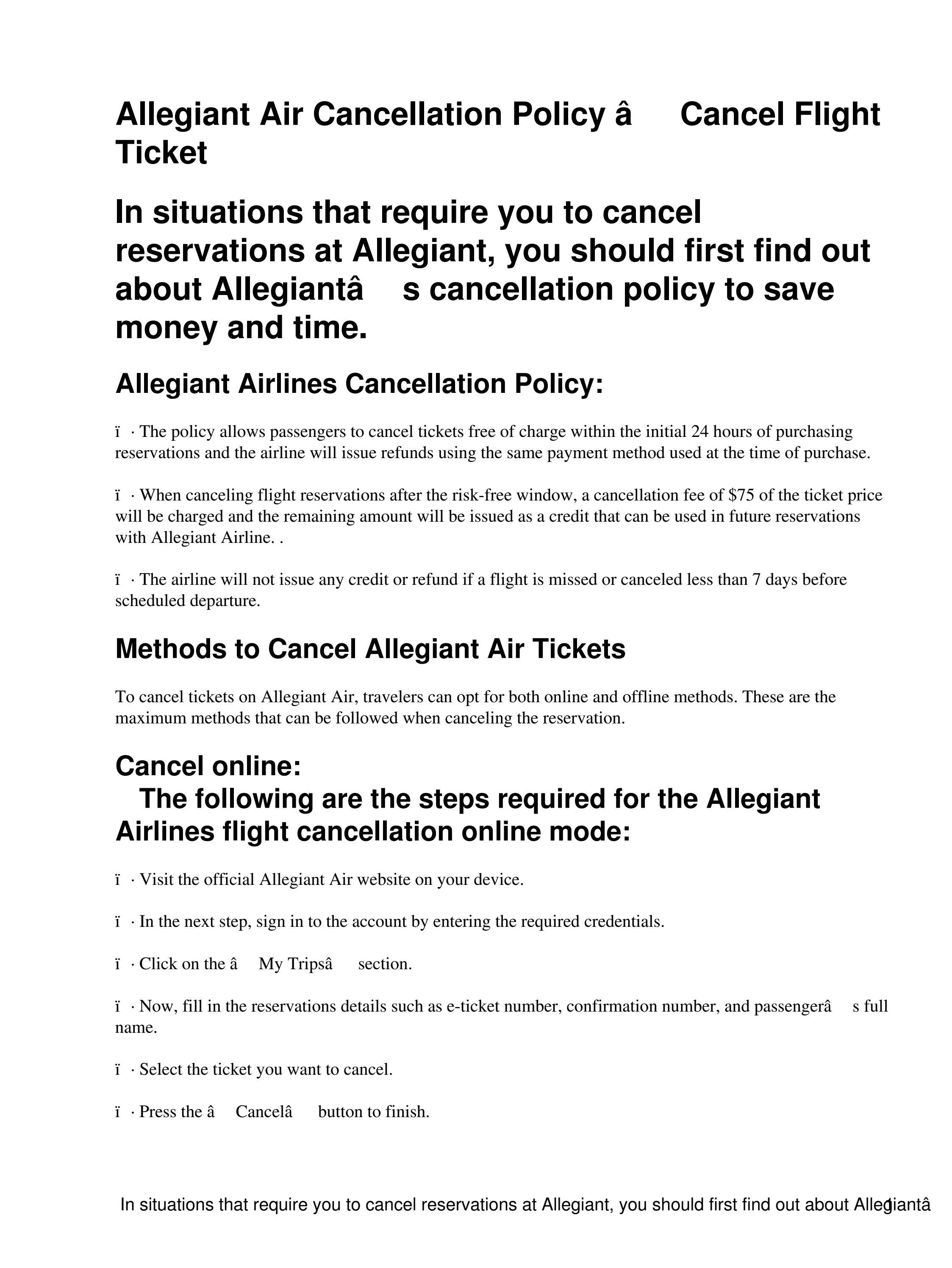 Allegiant Air Cancellation Policy — Cancel Flight Ticket by amyy1 Issuu