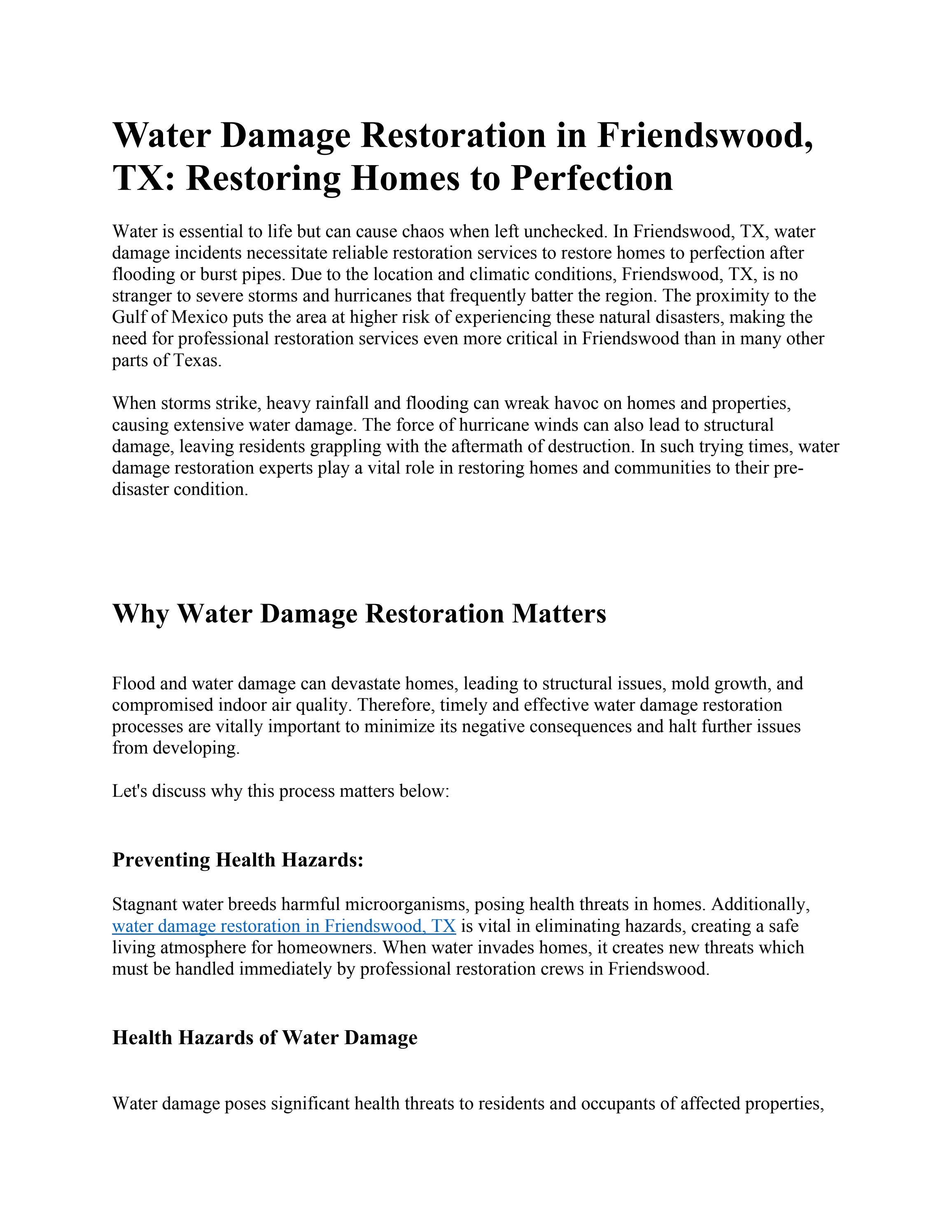 Water Damage Restoration in Friendswood, TX Restoring Homes to