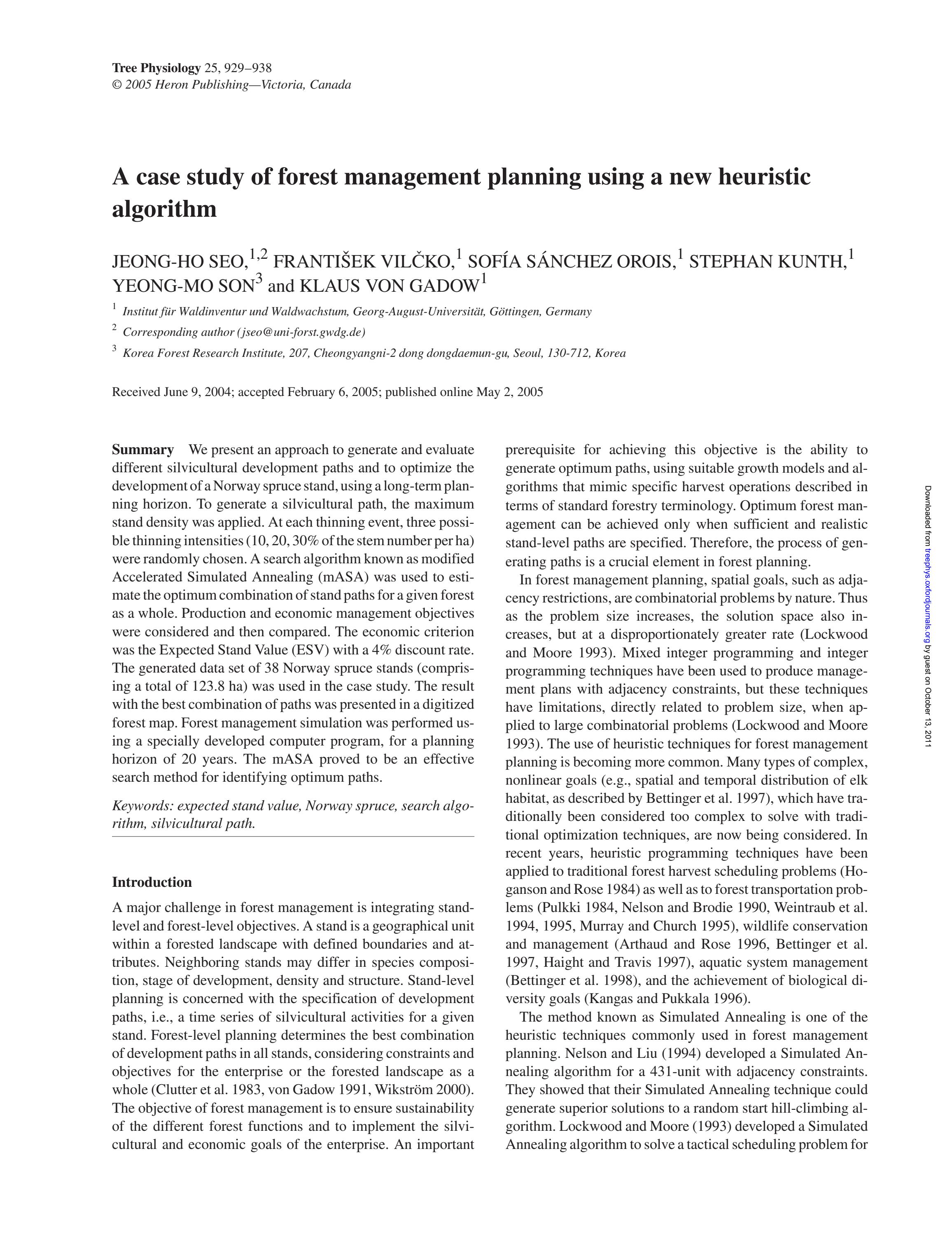 A case study of forest management planning using a new heuristic ...