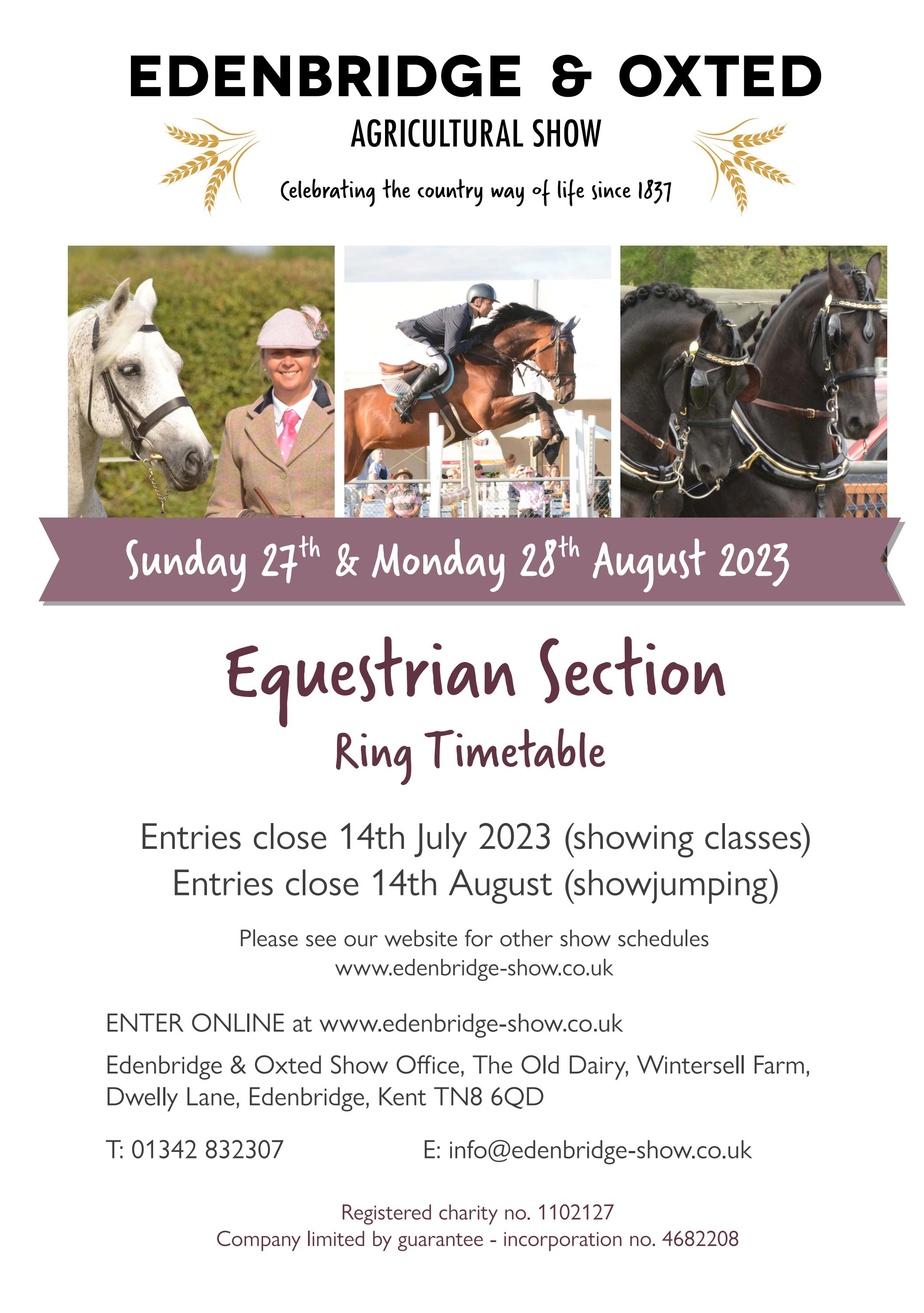 Equestrian Ring Timetable 2023 by Edenbridge & Oxted Show Issuu