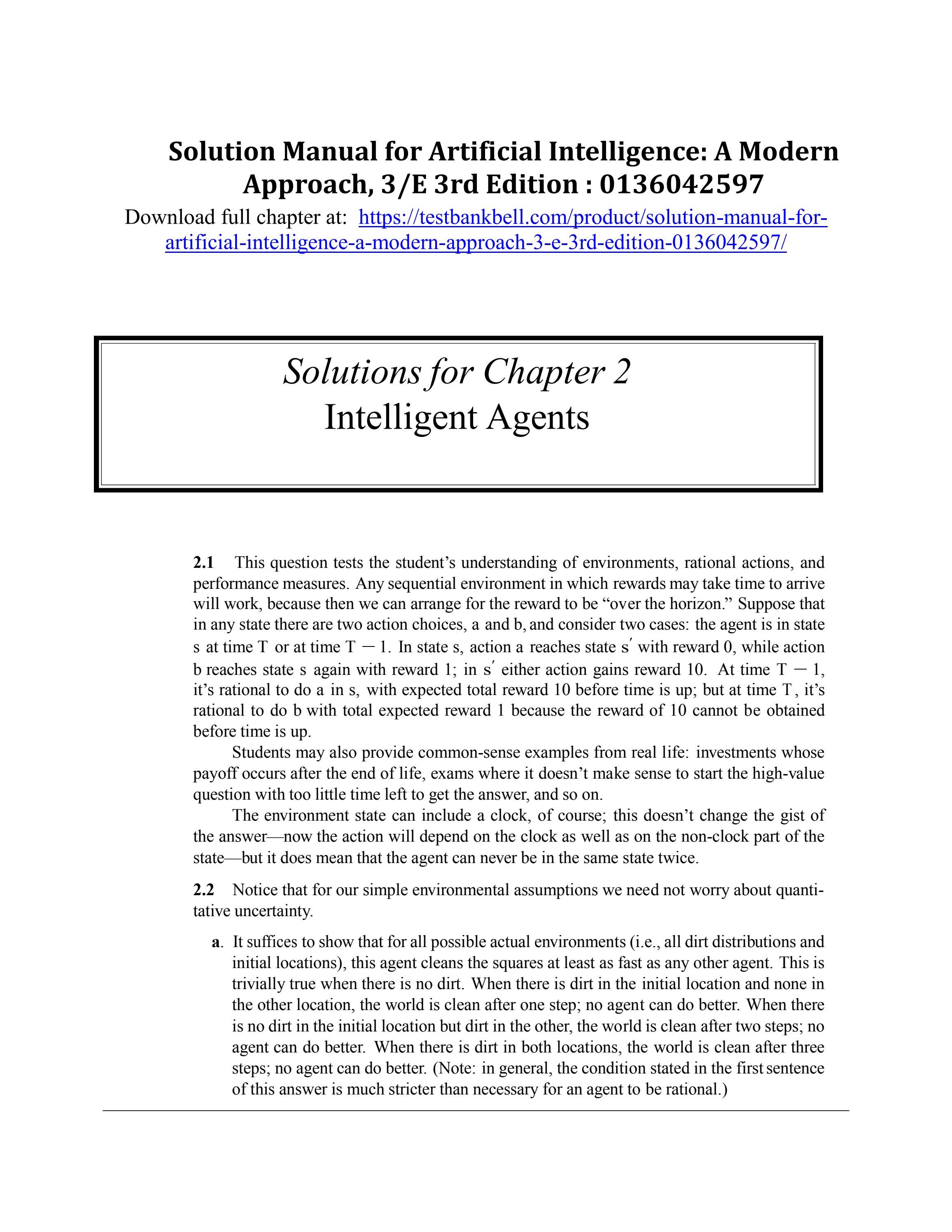 Solution manual for artificial intelligence a modern approach 3 e 3rd
