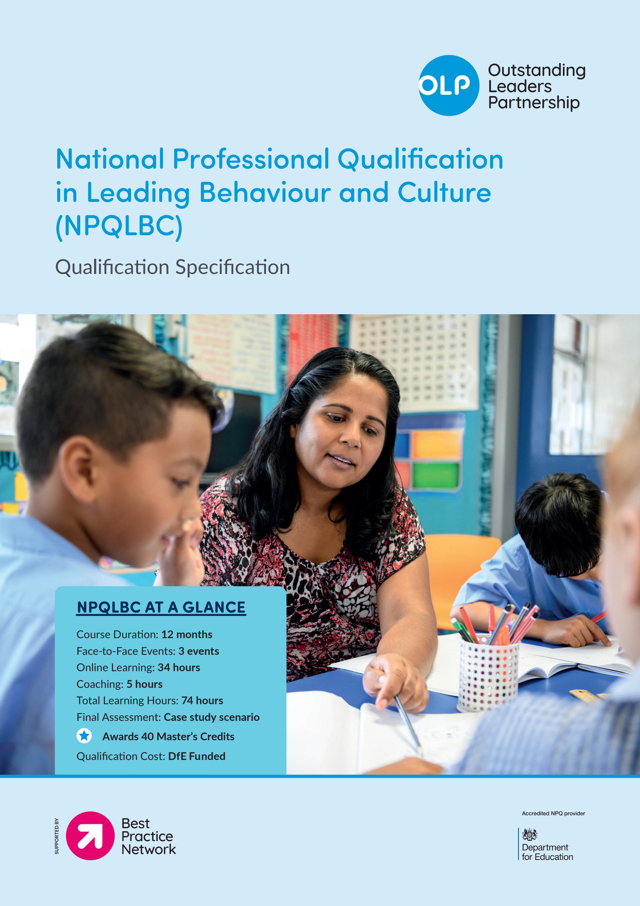 NPQLBC National Professional Qualification for Leading Behaviour and
