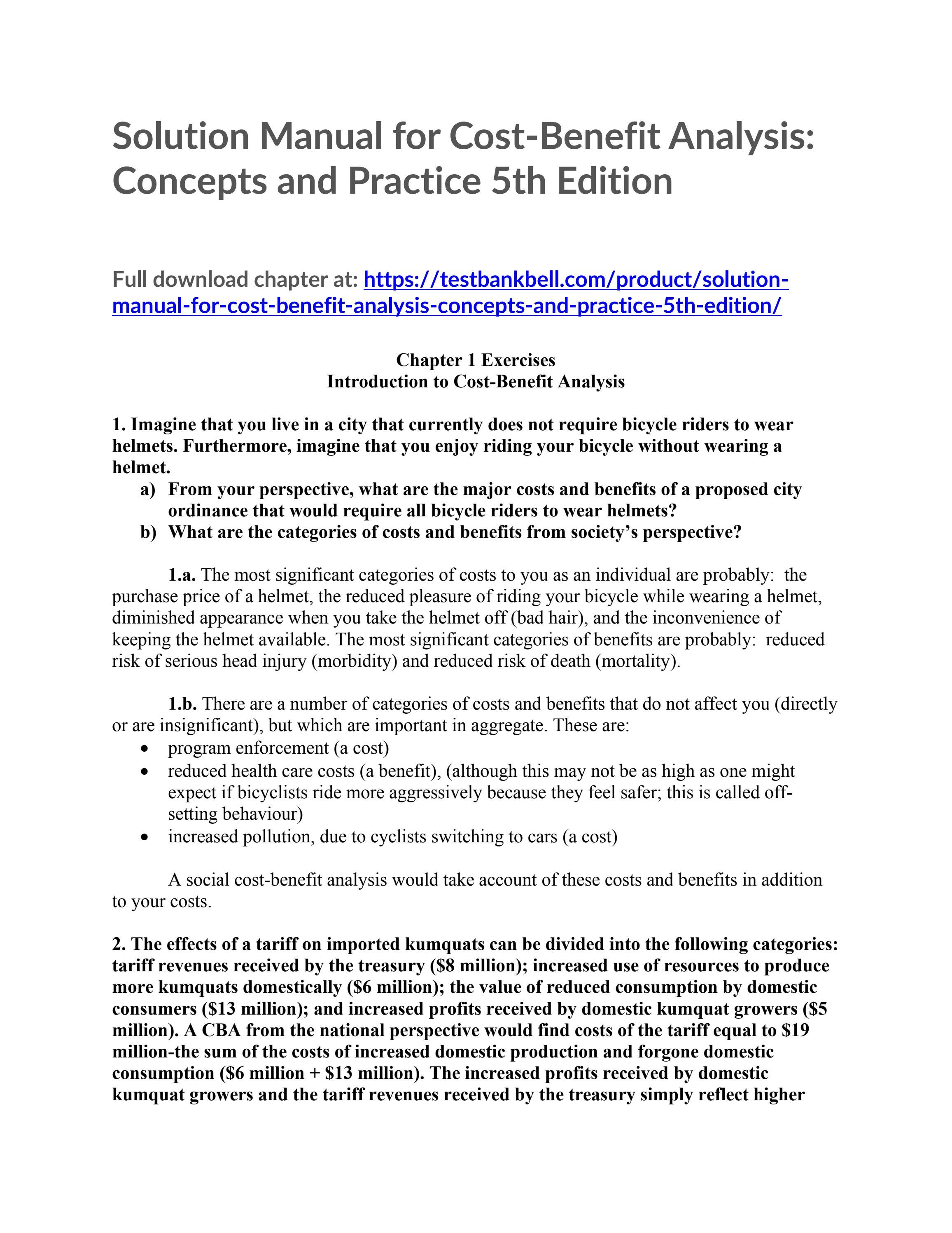 Solution manual for cost benefit analysis concepts and practice 5th