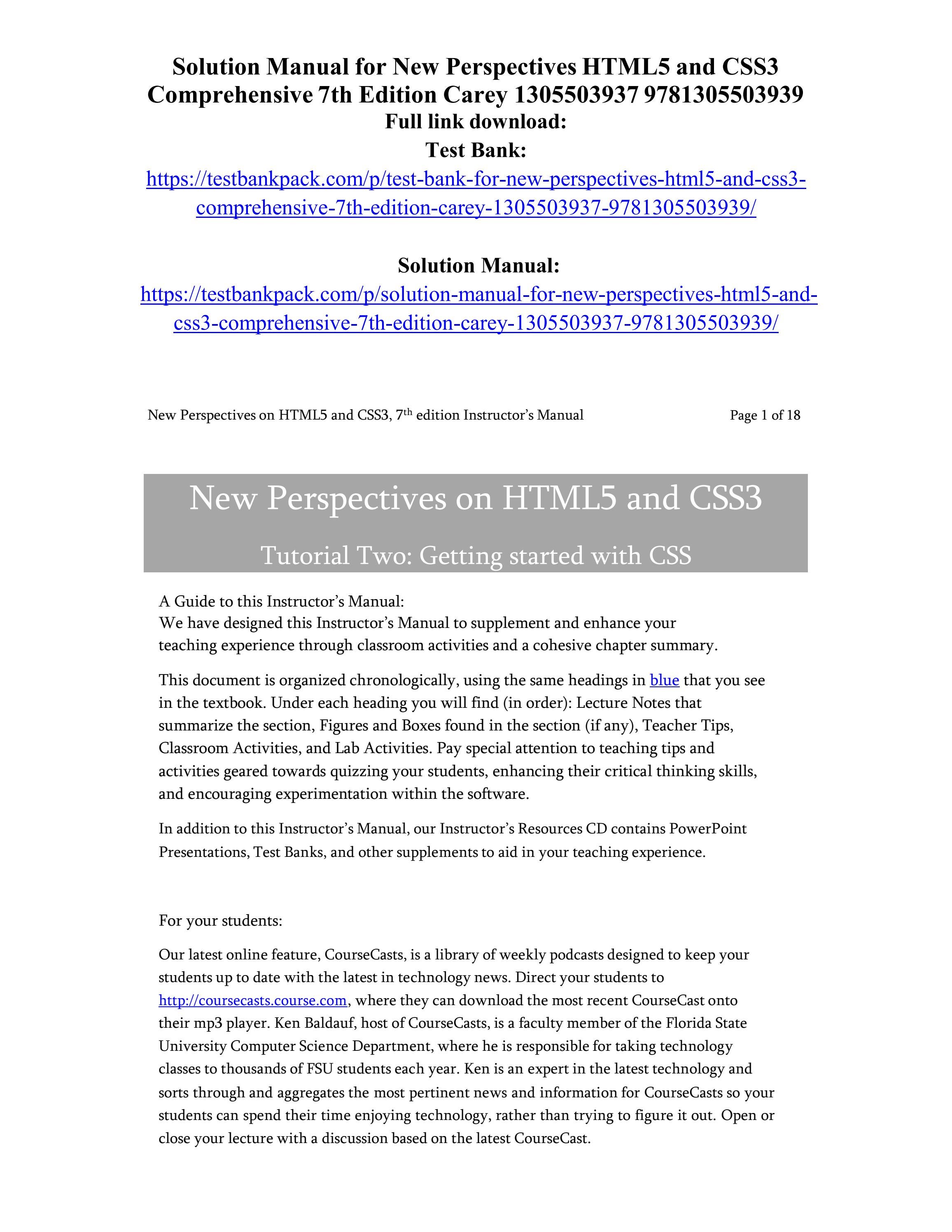 Solution manual for new perspectives html5 and css3 comprehensive 7th ...