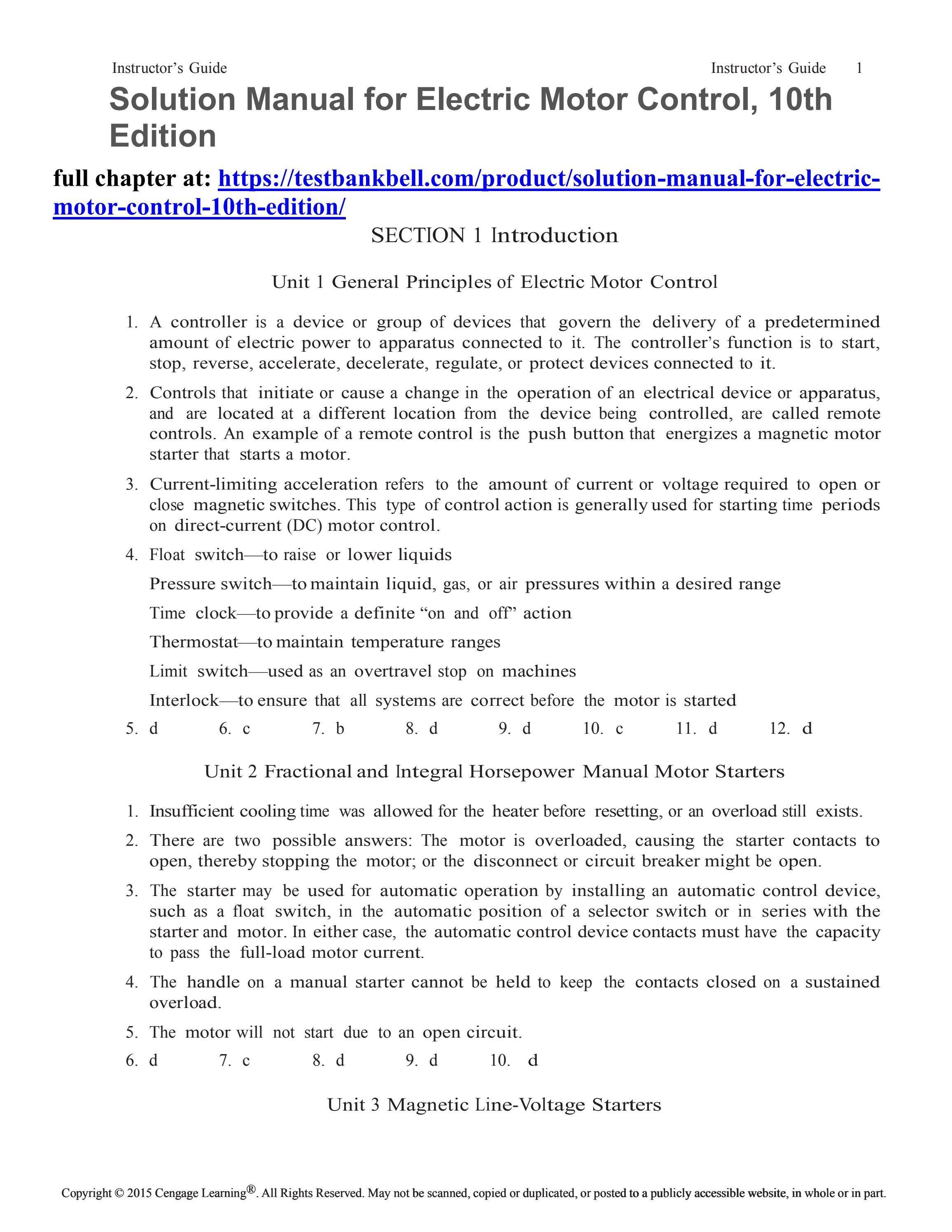 Solution manual for electric motor control 10th edition by glen