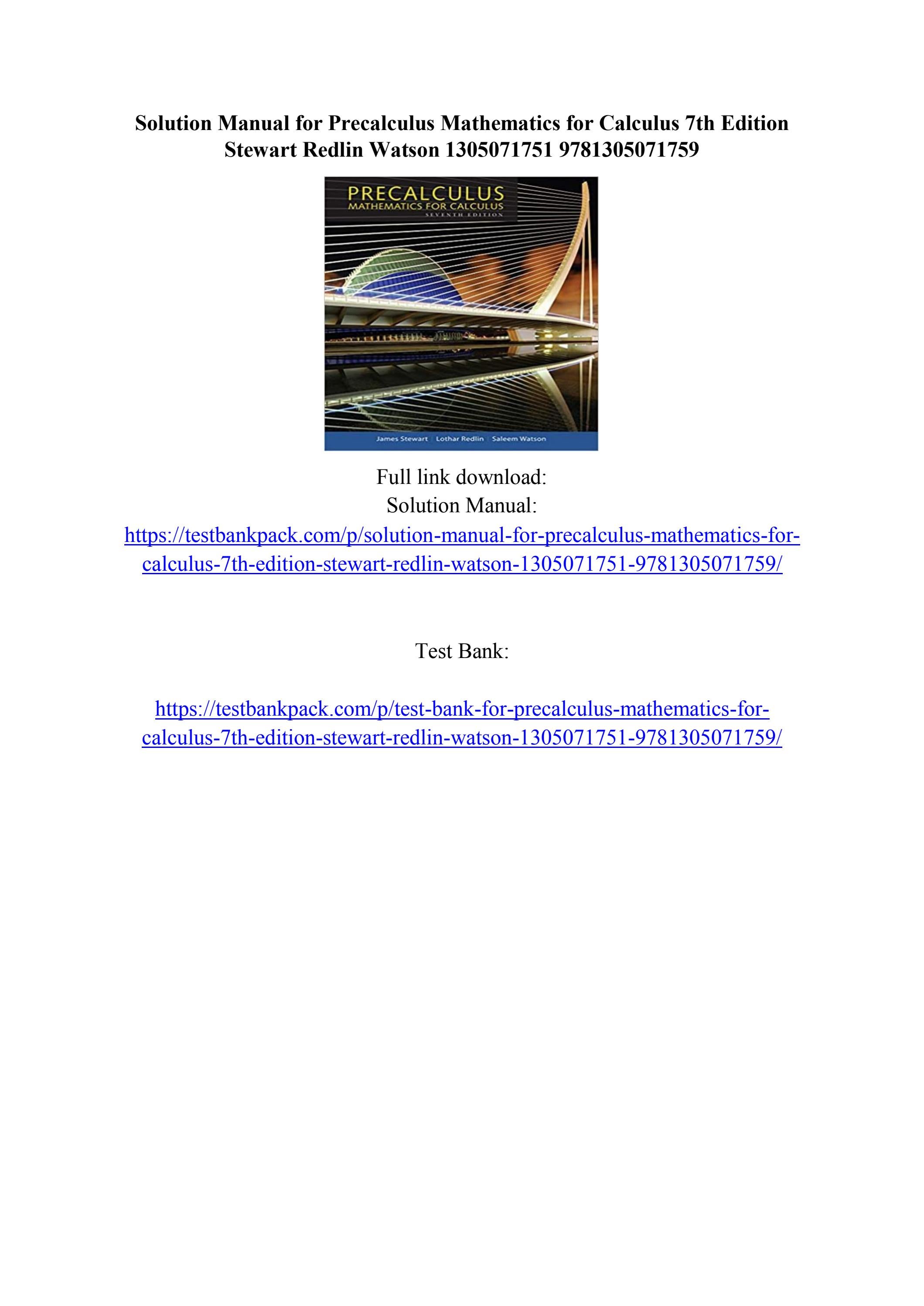 Solution manual for precalculus mathematics for calculus 7th edition
