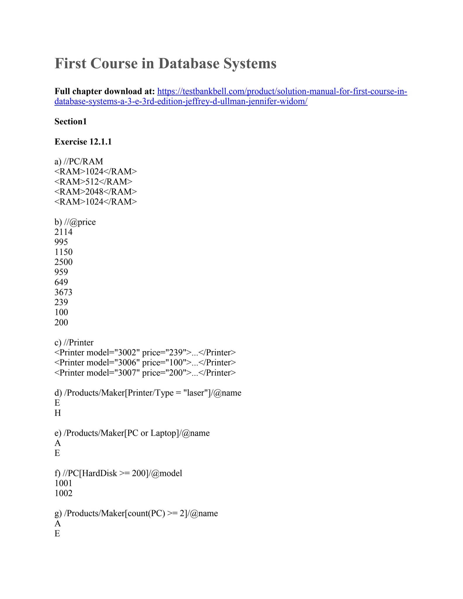 Solution manual for first course in database systems a 3 e 3rd edition ...