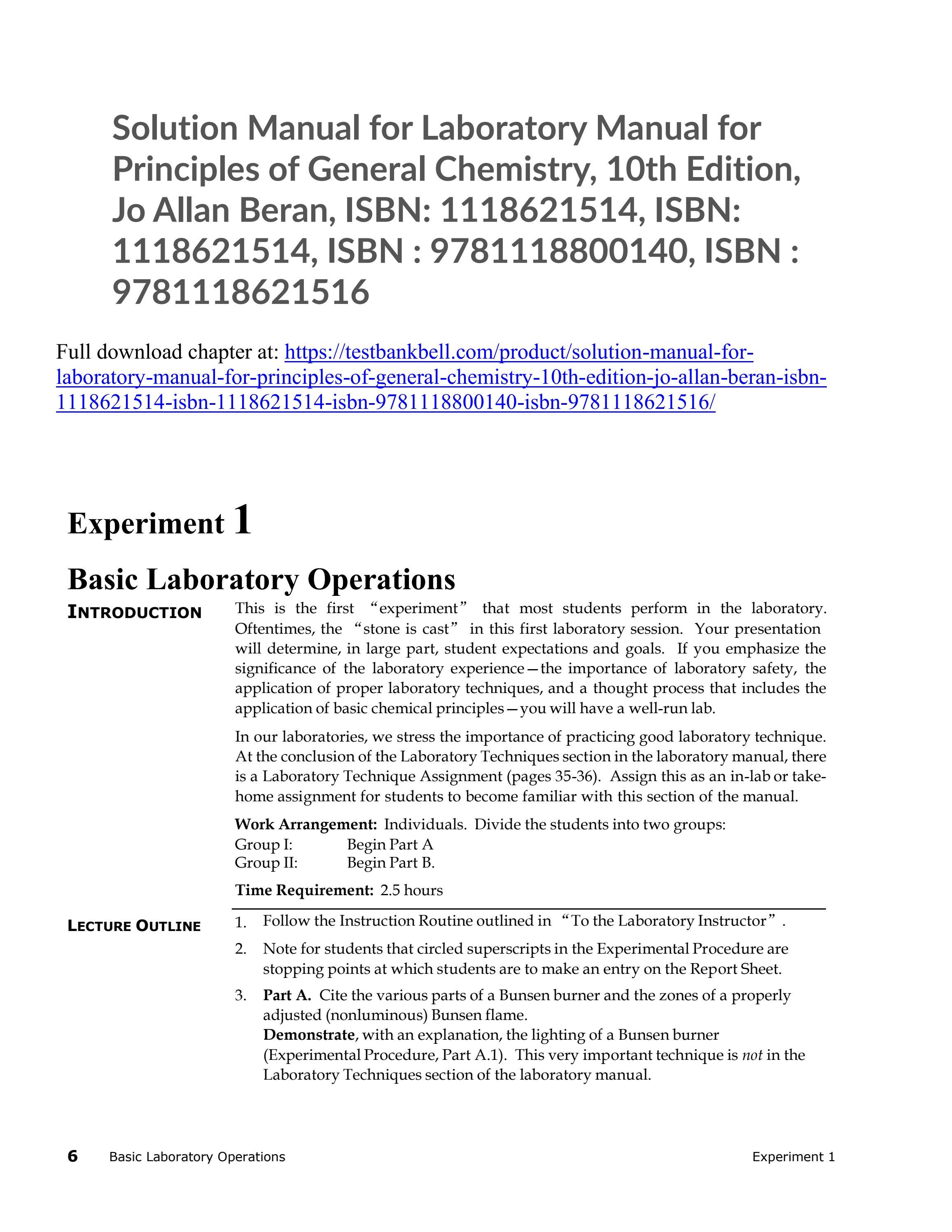 Solution manual for laboratory manual for principles of general