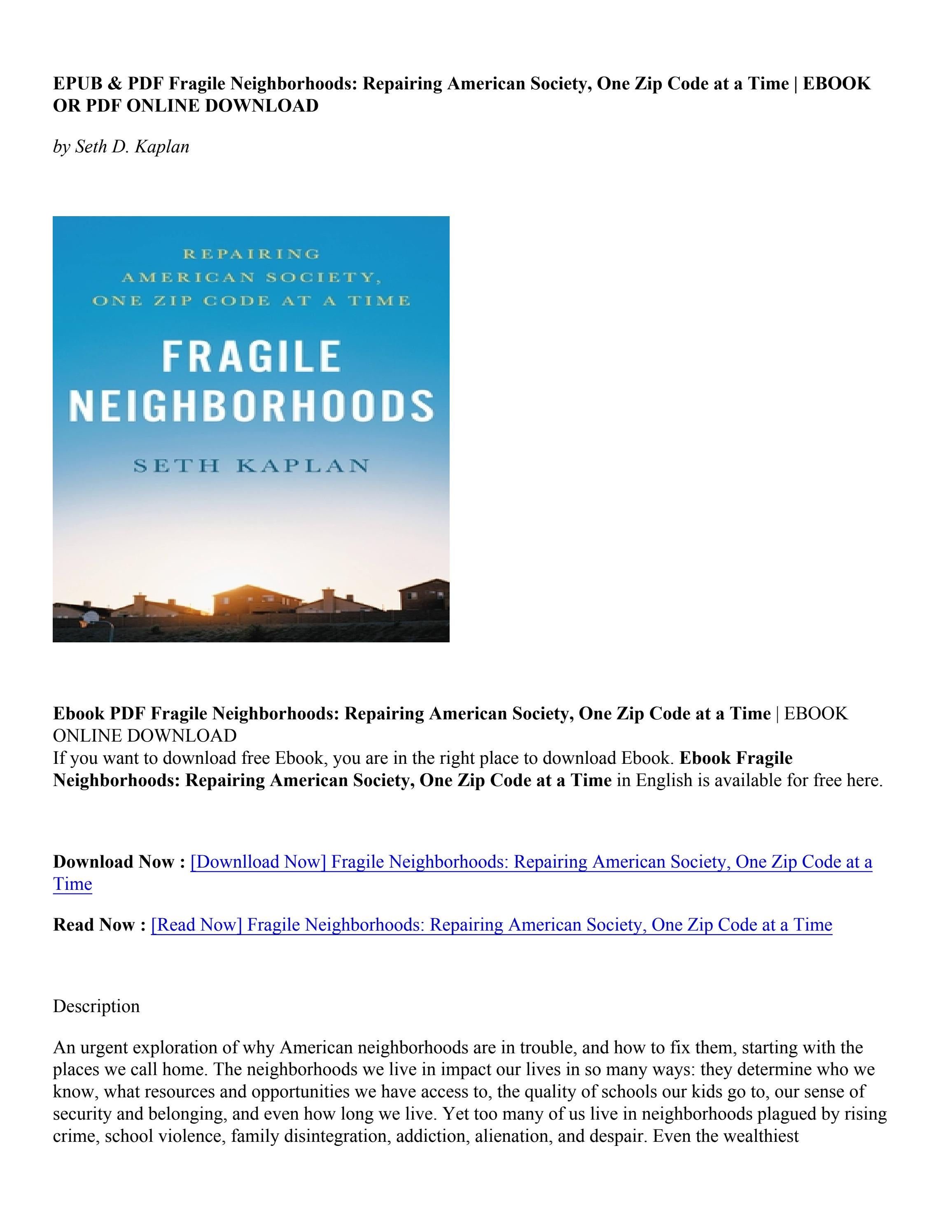 Download Fragile Neighborhoods Repairing American Society, One Zip