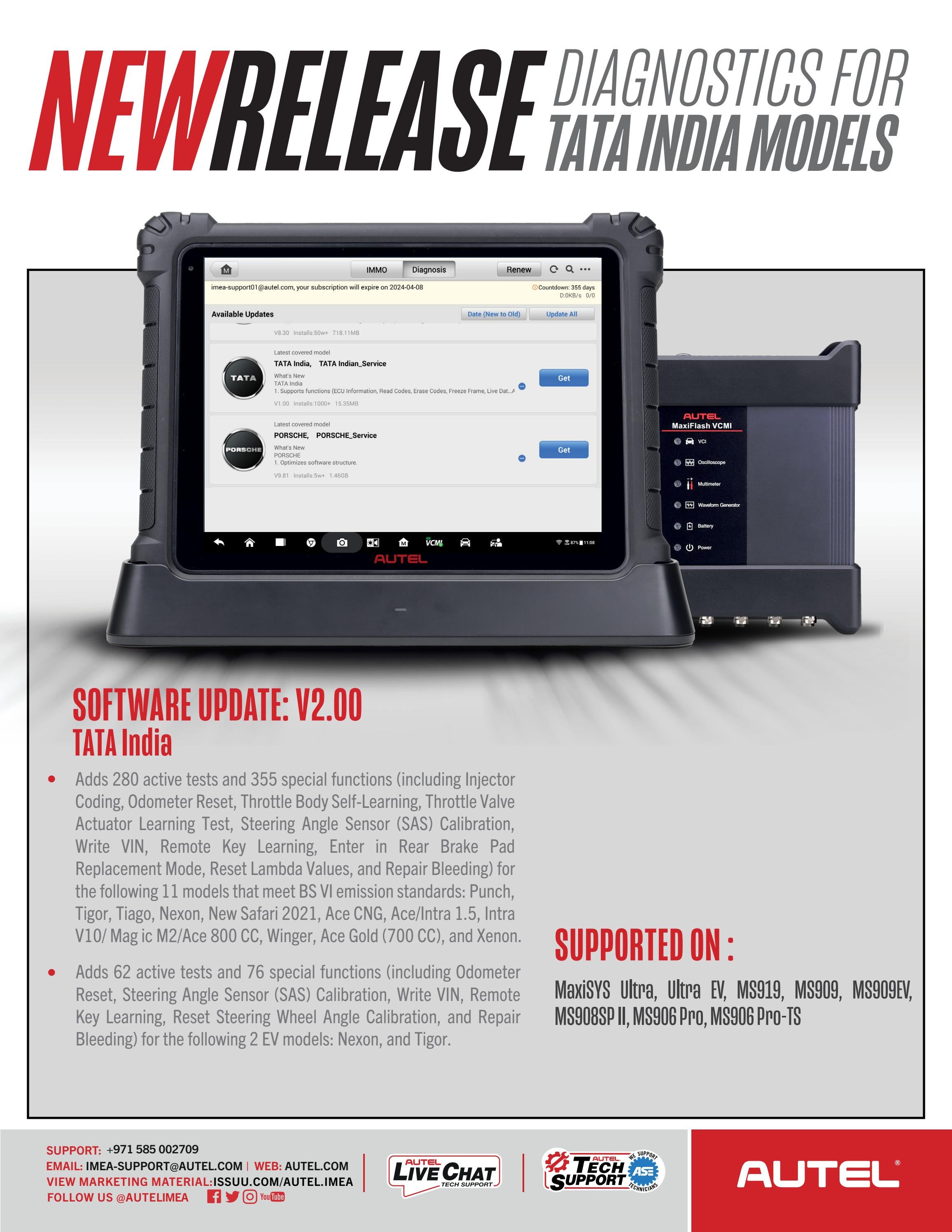 New software release V2.00 diagnostics for TATA models by Autel Imea