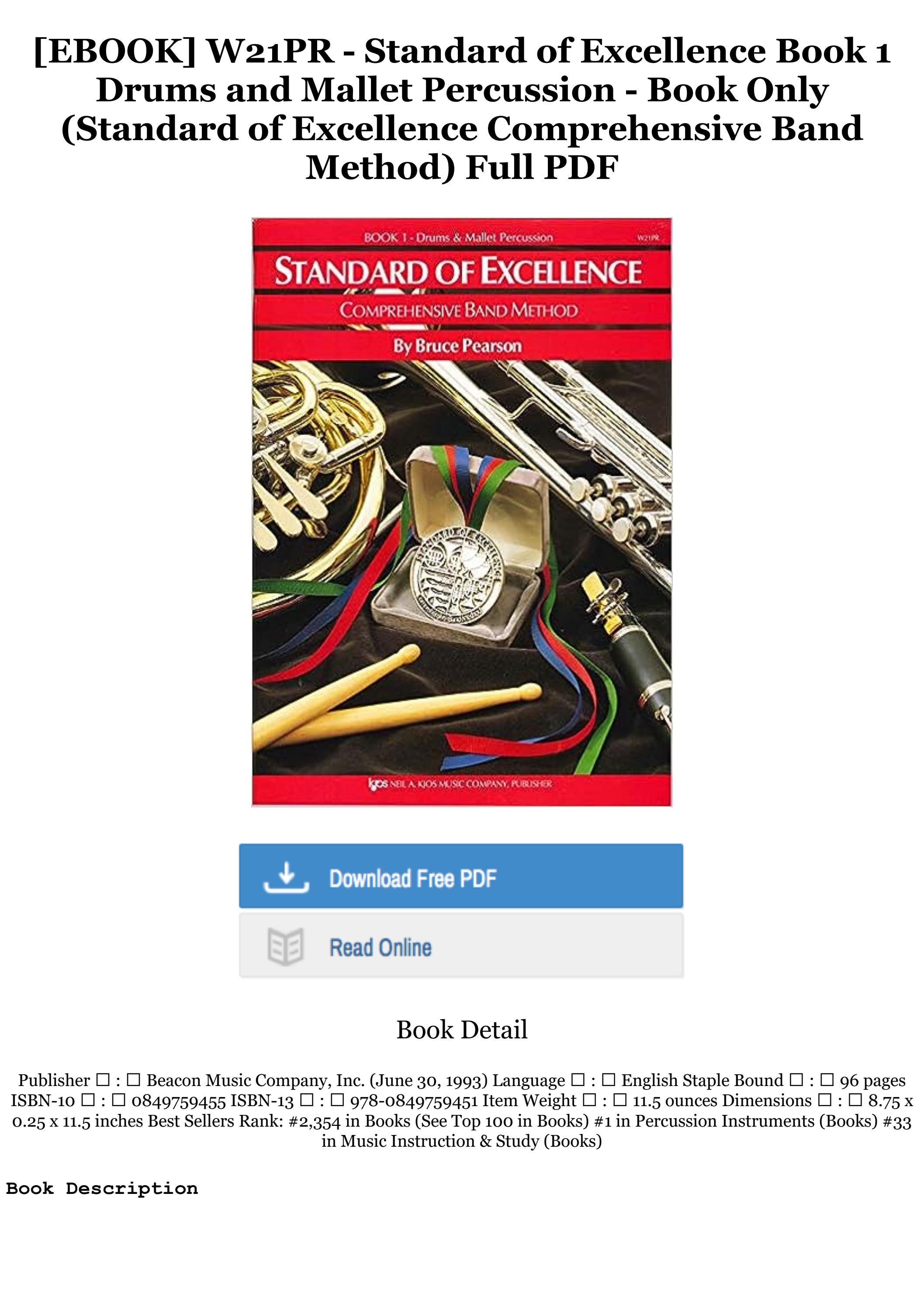 >PDF *BOOK W21PR Standard of Excellence Book 1 Drums and Mallet