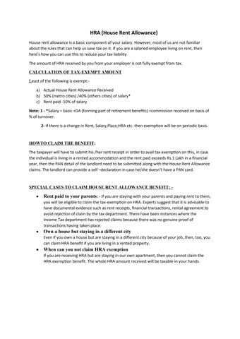 House rent allowance exemption by Neeraj - Issuu