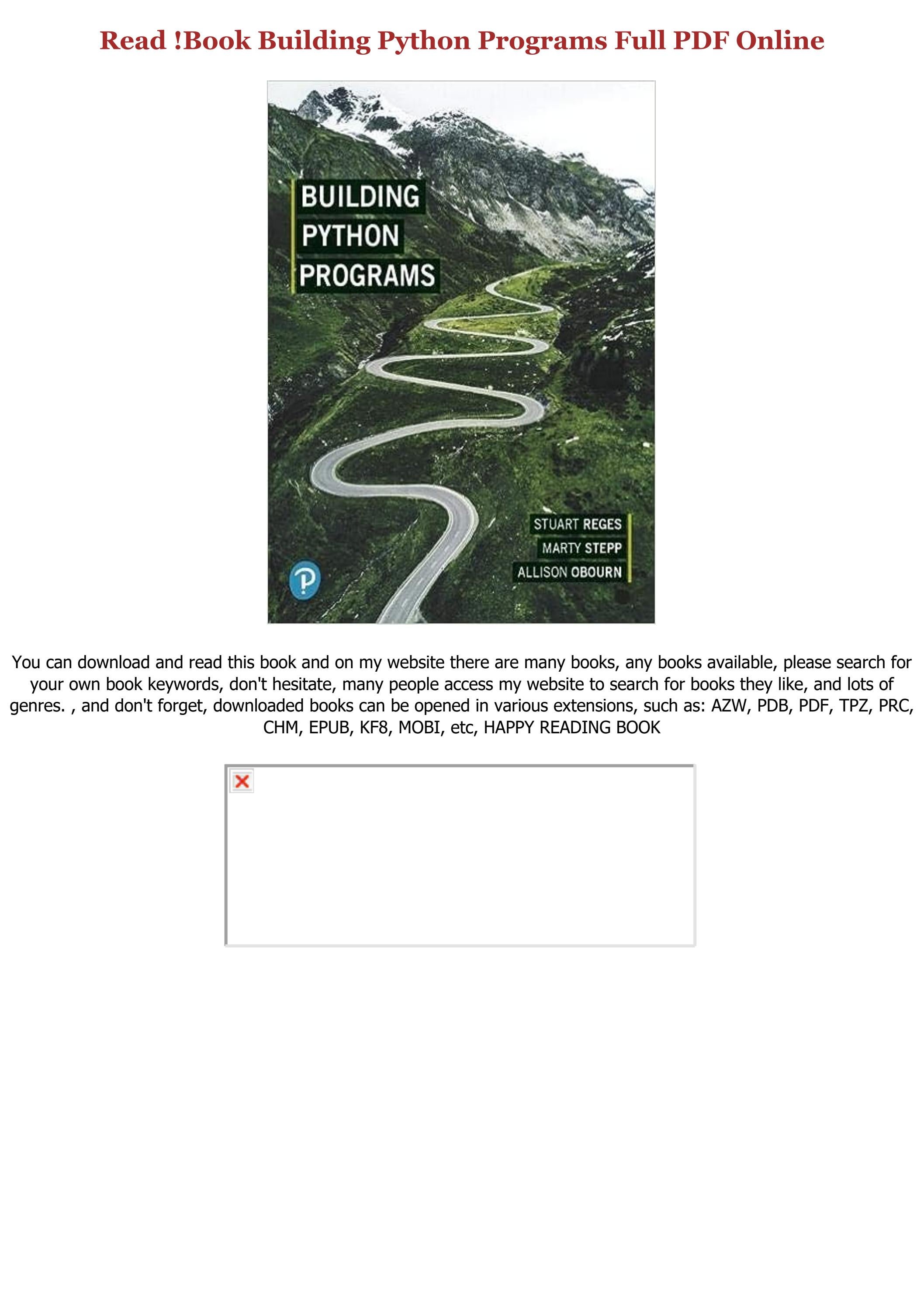 PDF DOWNLOAD Building Python Programs Pre Order by Kathryn45235574 Issuu