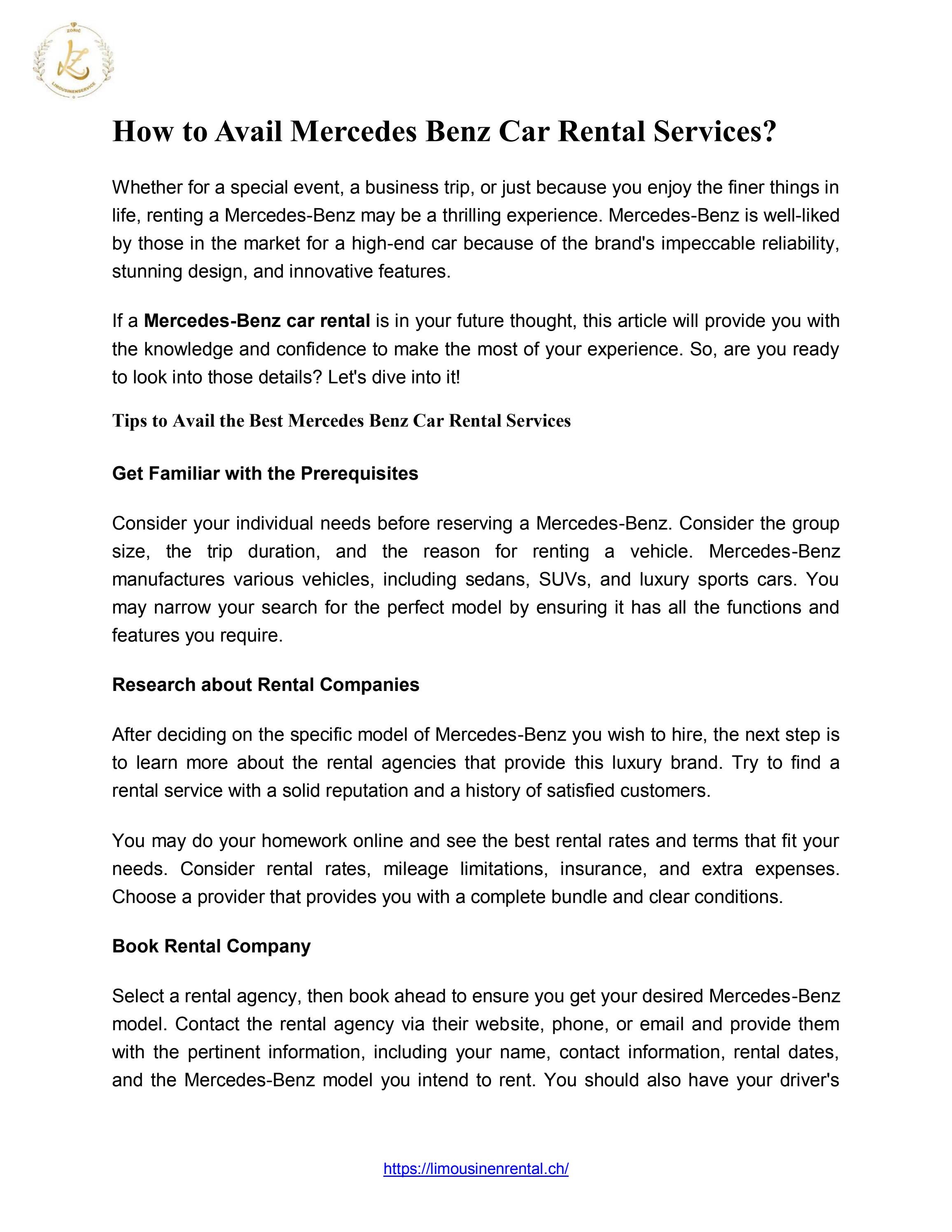 How to Avail Mercedes Benz Car Rental Services? by Limousinen Rental