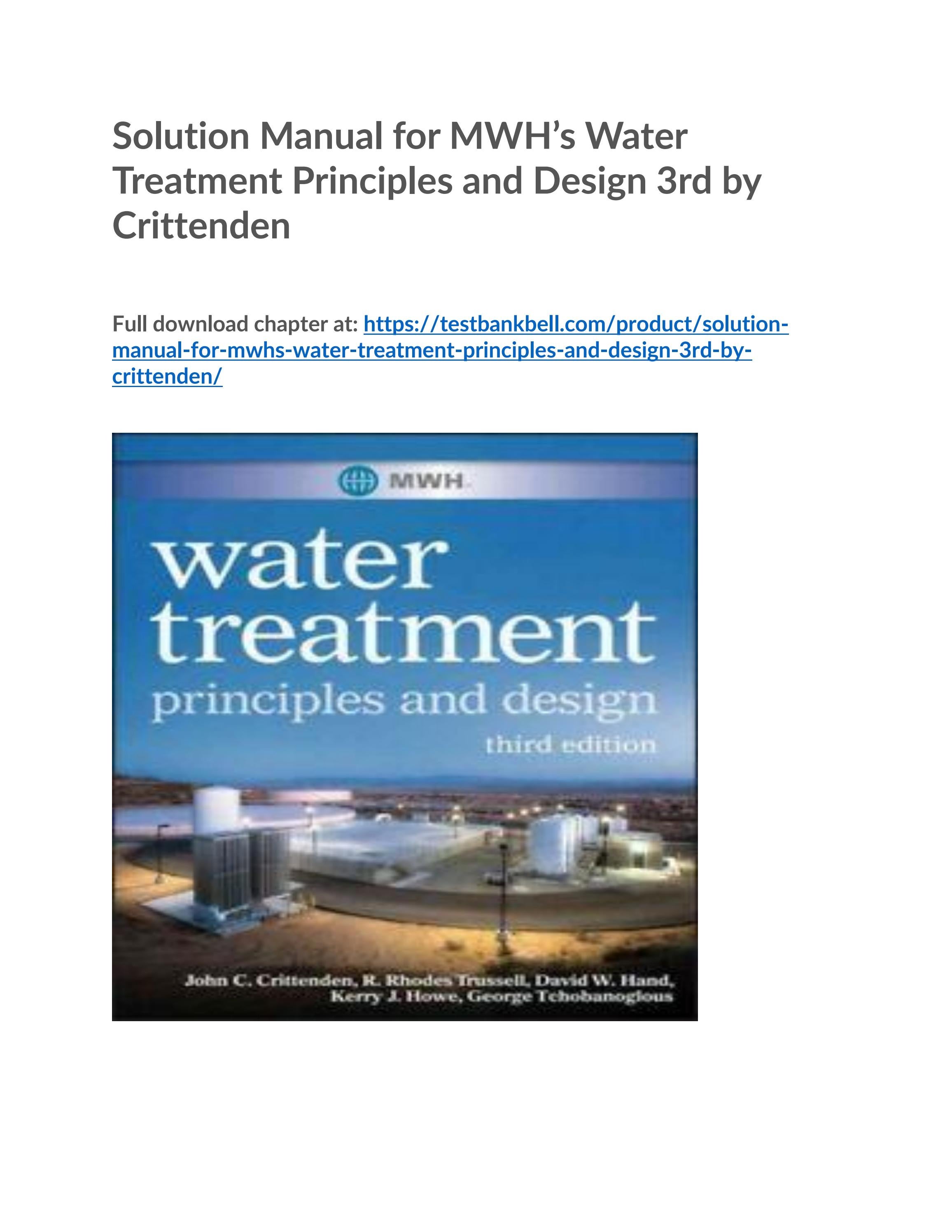 Solution manual for mwhs water treatment principles and design 3rd by