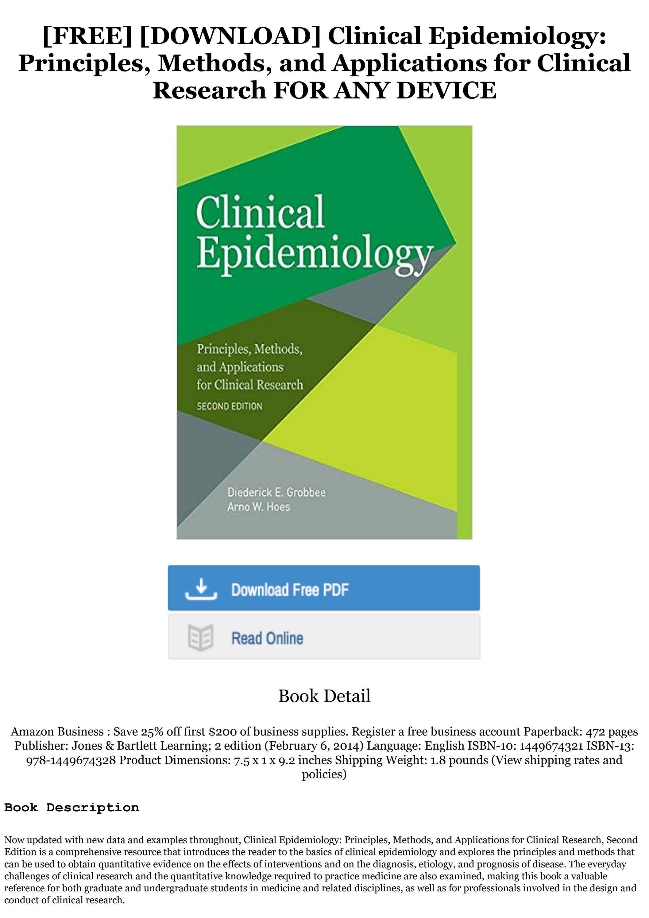 [P.D.F Download] Clinical Epidemiology Principles, Methods, and