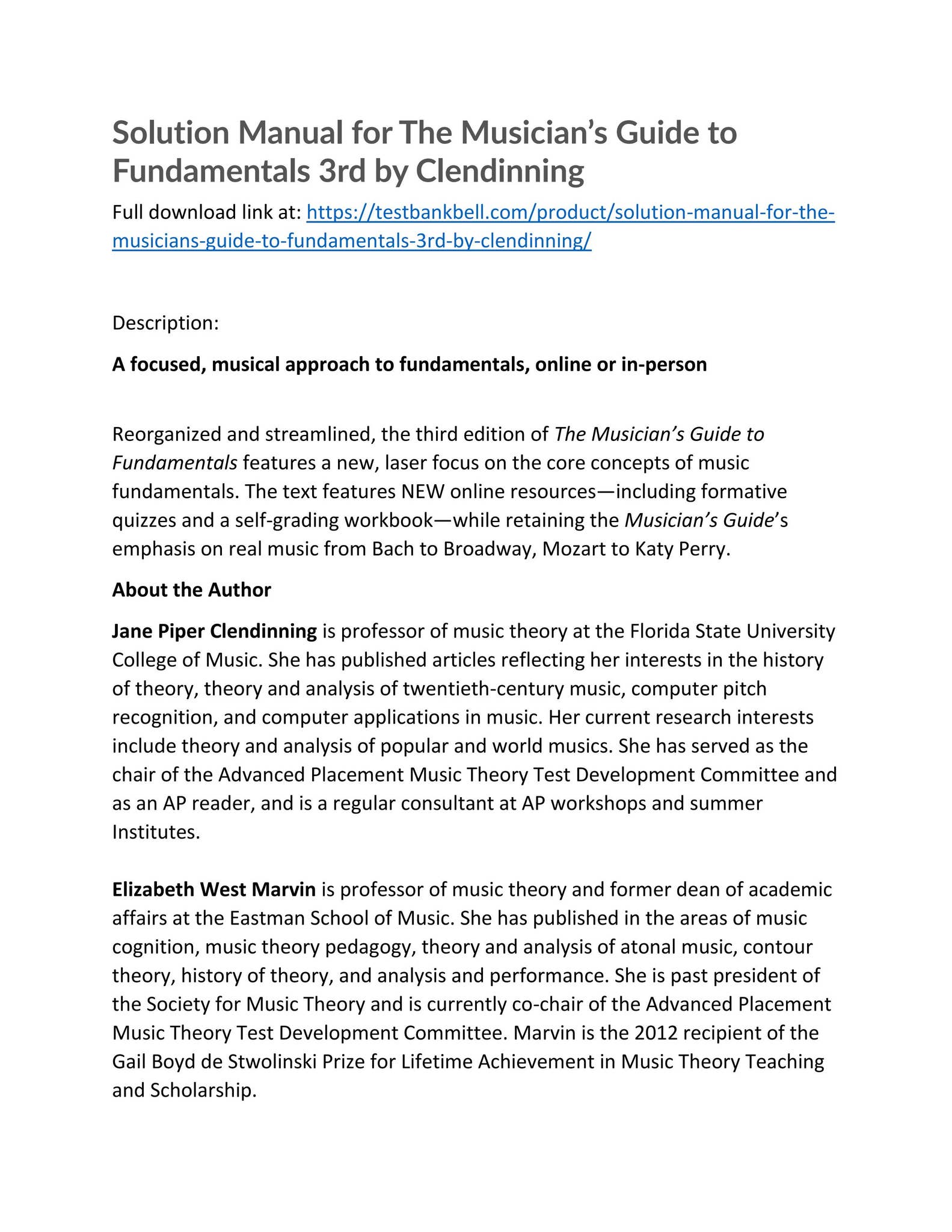 Solution manual for the musicians guide to fundamentals 3rd by clendinning by dorothy.molina738 ...