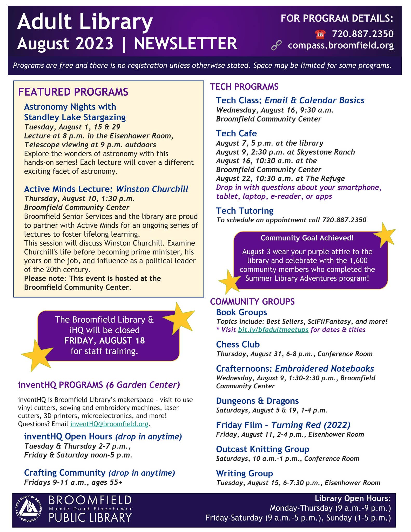 Broomfield Library Adult Newsletter August 2023 by City and County of
