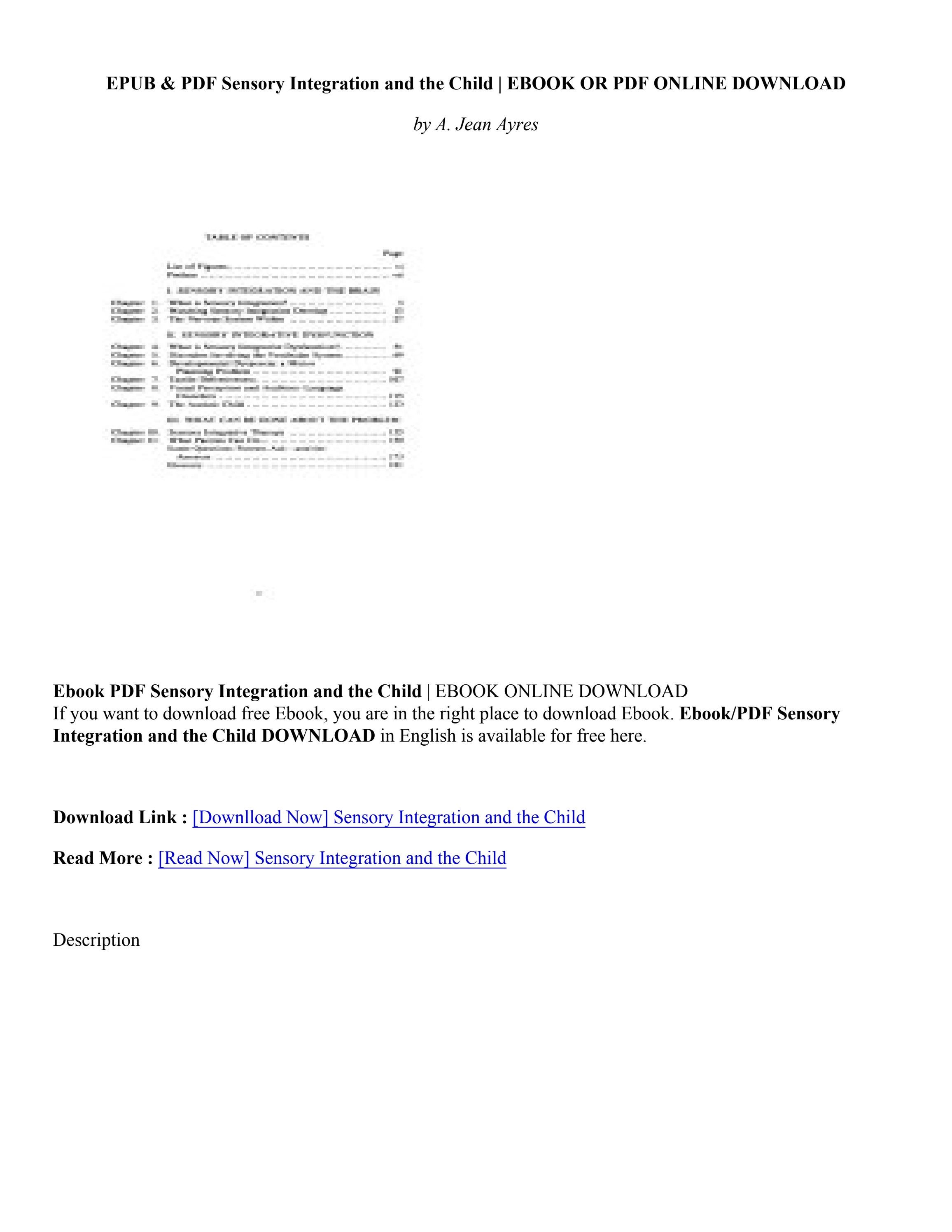 [Download PDF/Epub] Sensory Integration and the Child A. Jean Ayres