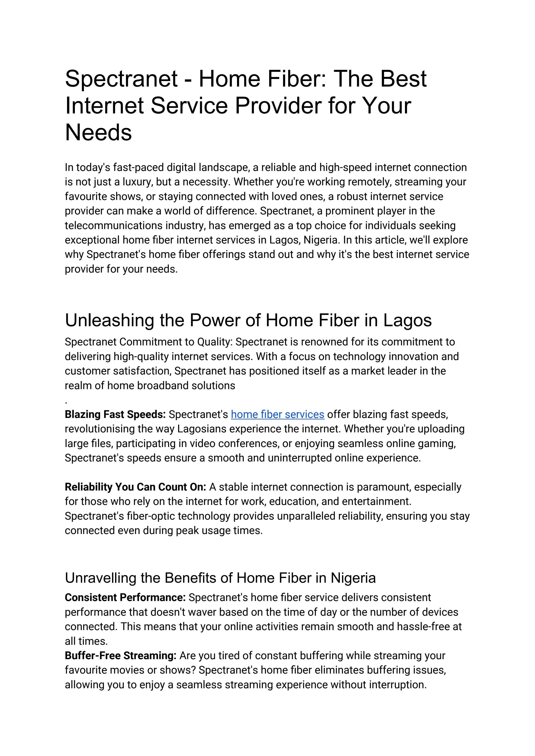 Home Fiber The Best Service Provider for Your