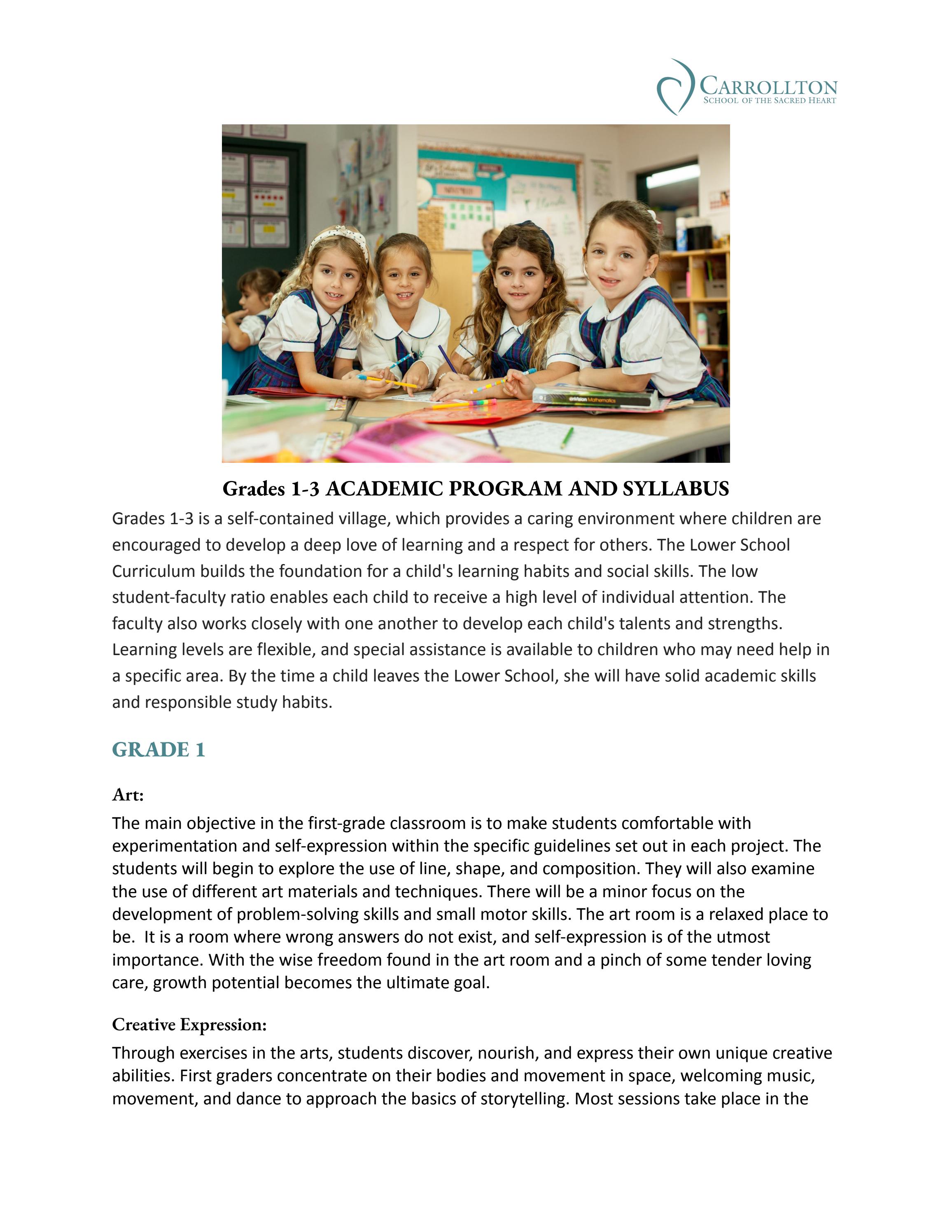 Grades 1-3 Curriculum Guide by Carrollton School of the Sacred Heart ...