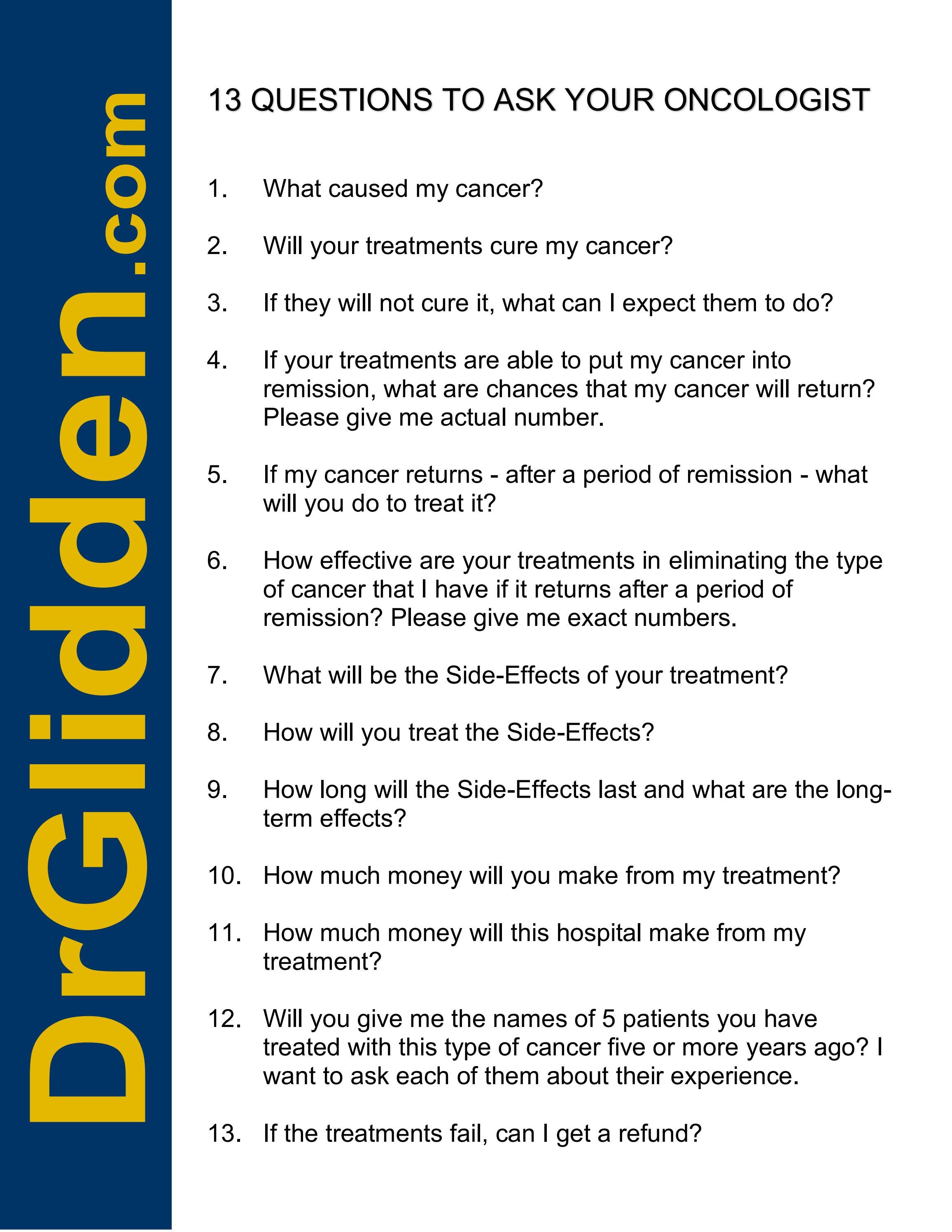 13 Questions to Ask Your Oncologist by Peter J Glidden ND Issuu