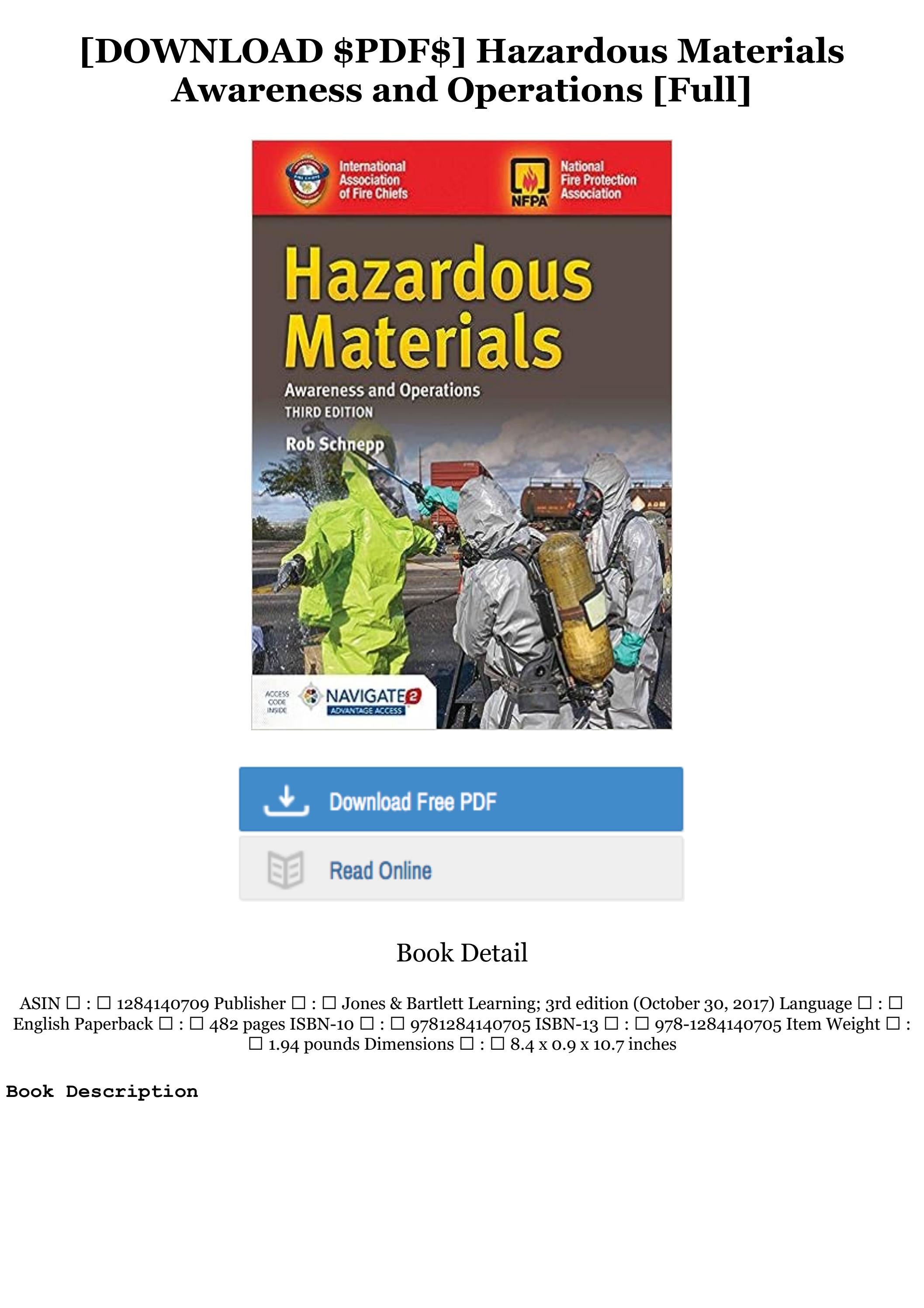 Download\Read Hazardous Materials Awareness and Operations Full PDF by