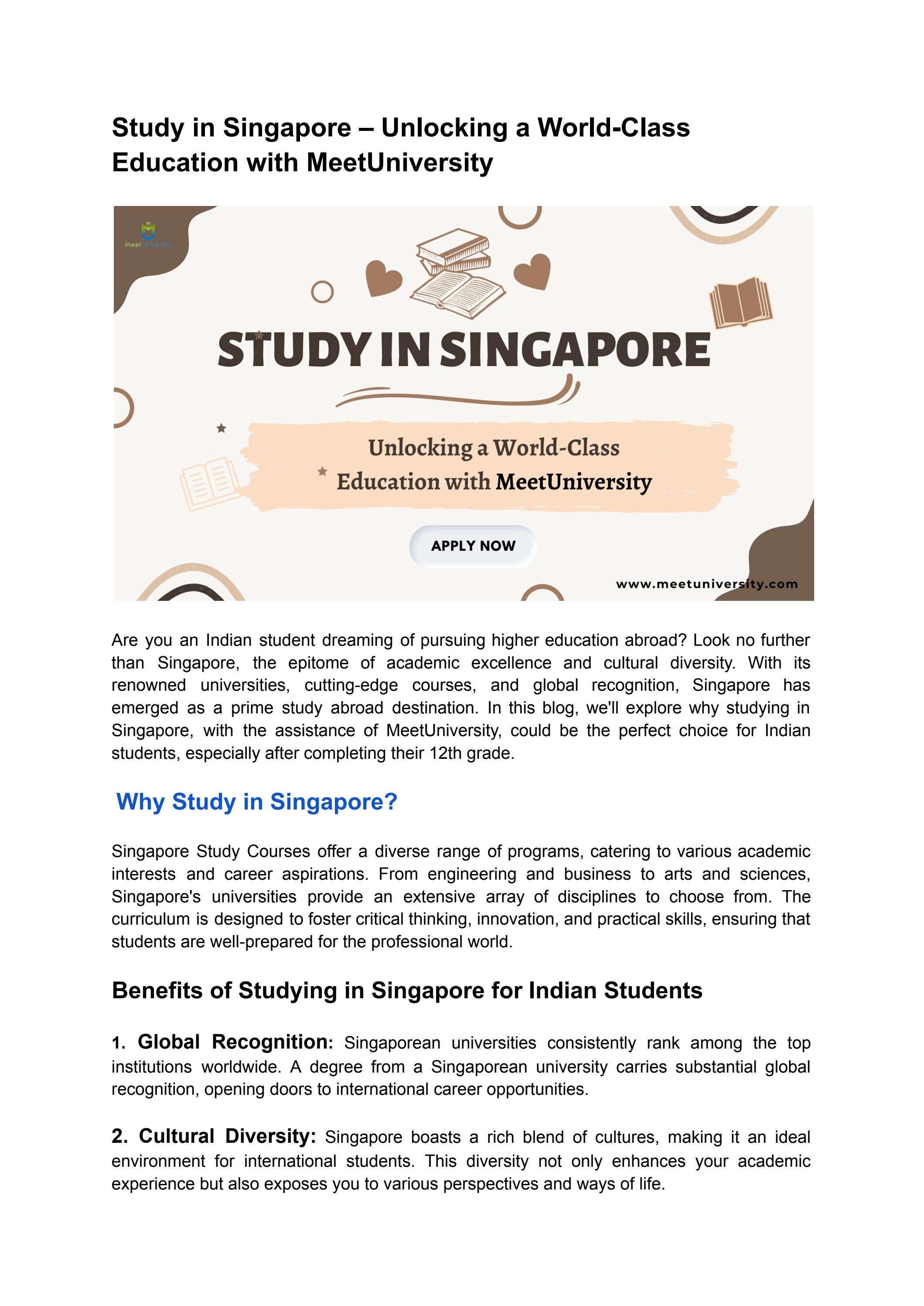 Study In Singapore For International Students