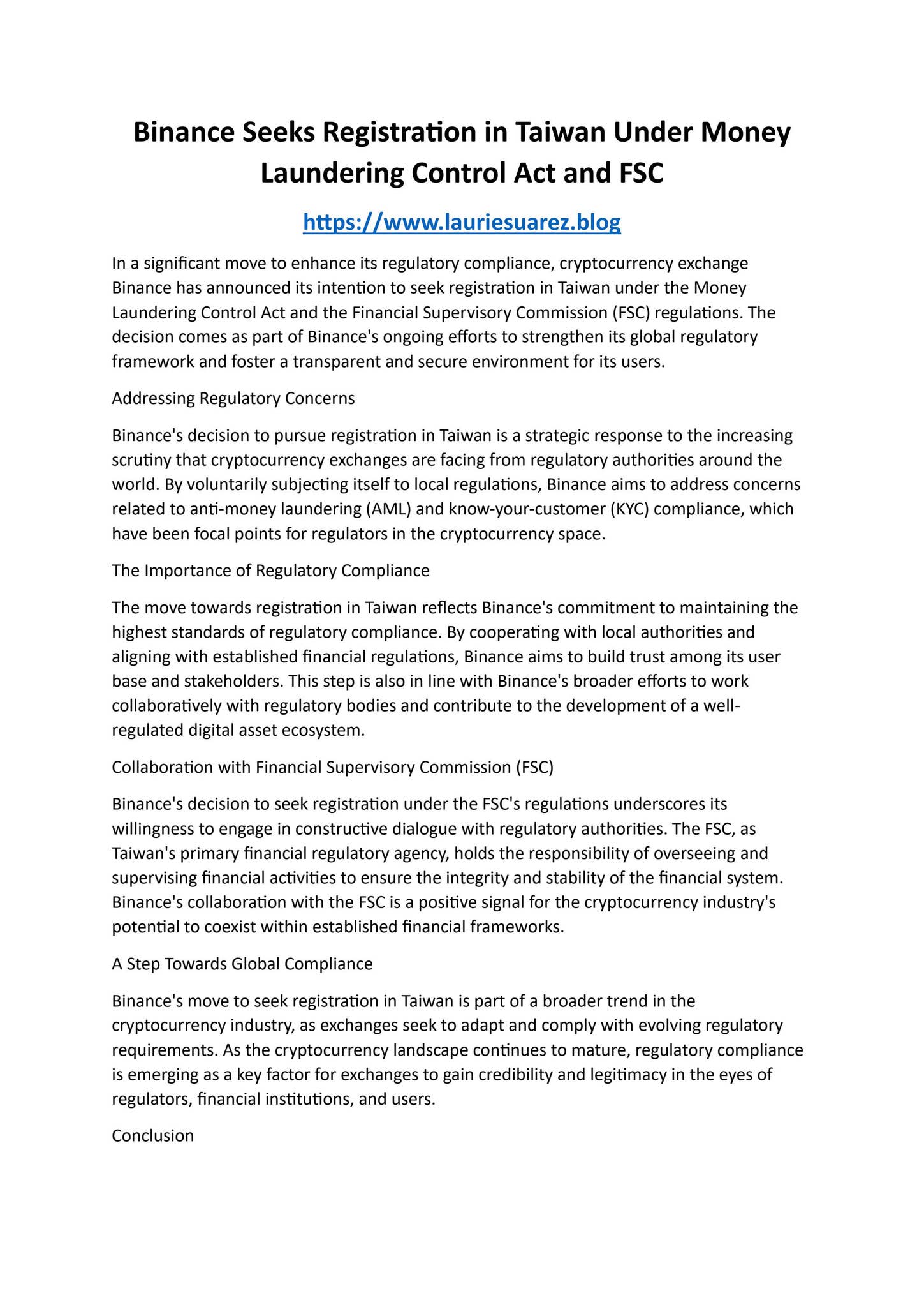 Binance Seeks Registration in Taiwan Under Money Laundering Control Act and  FSC by Laurie Suarez - Issuu