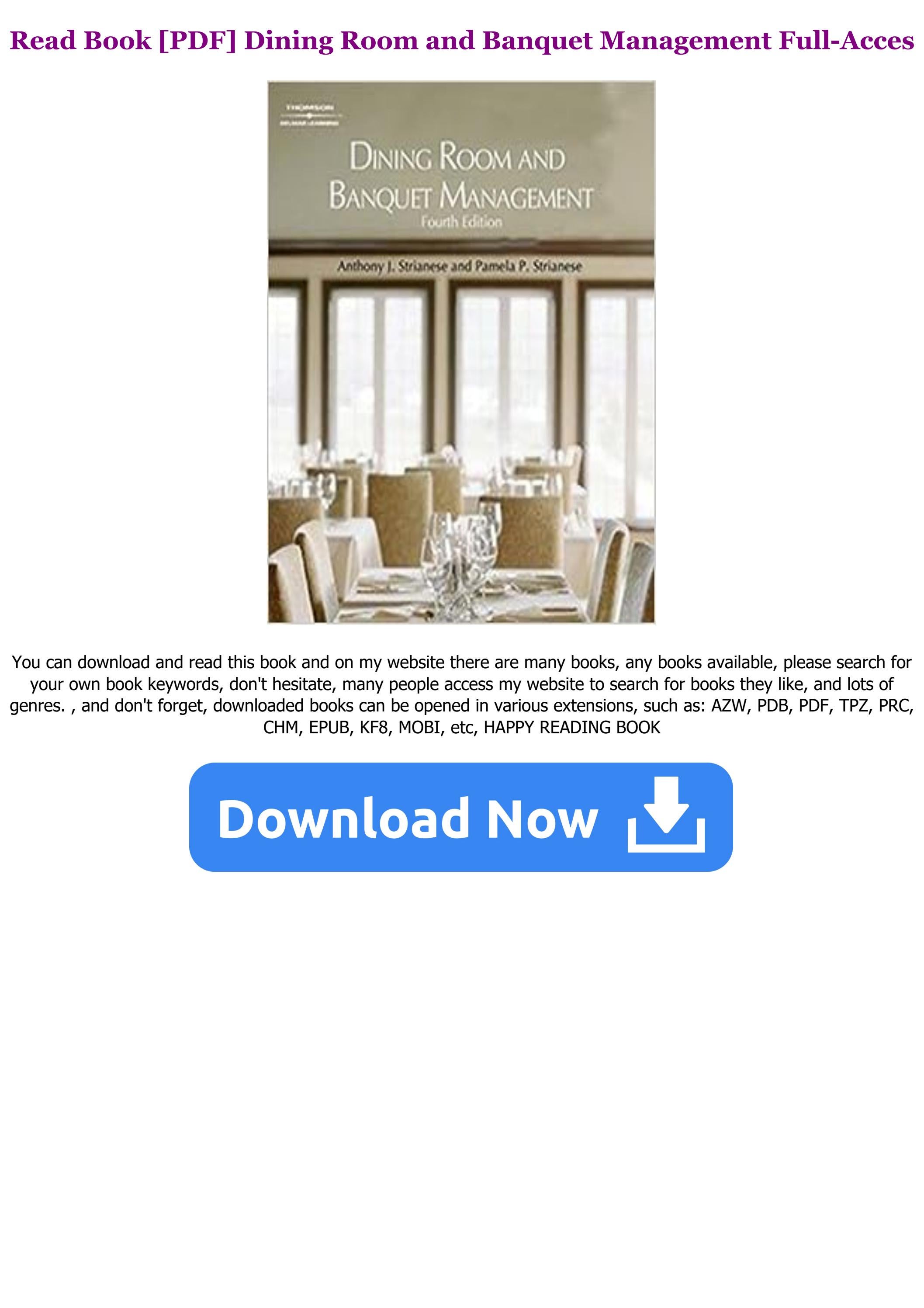 PDF DOWNLOAD Dining Room and Banquet Management Pre Order by