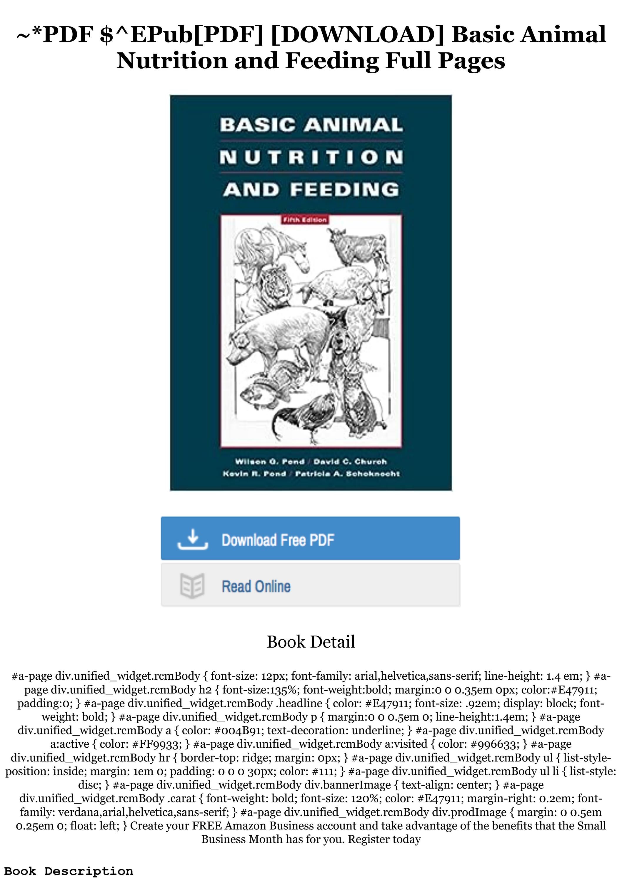 eBook F.r.e.e Basic Animal Nutrition and Feeding by