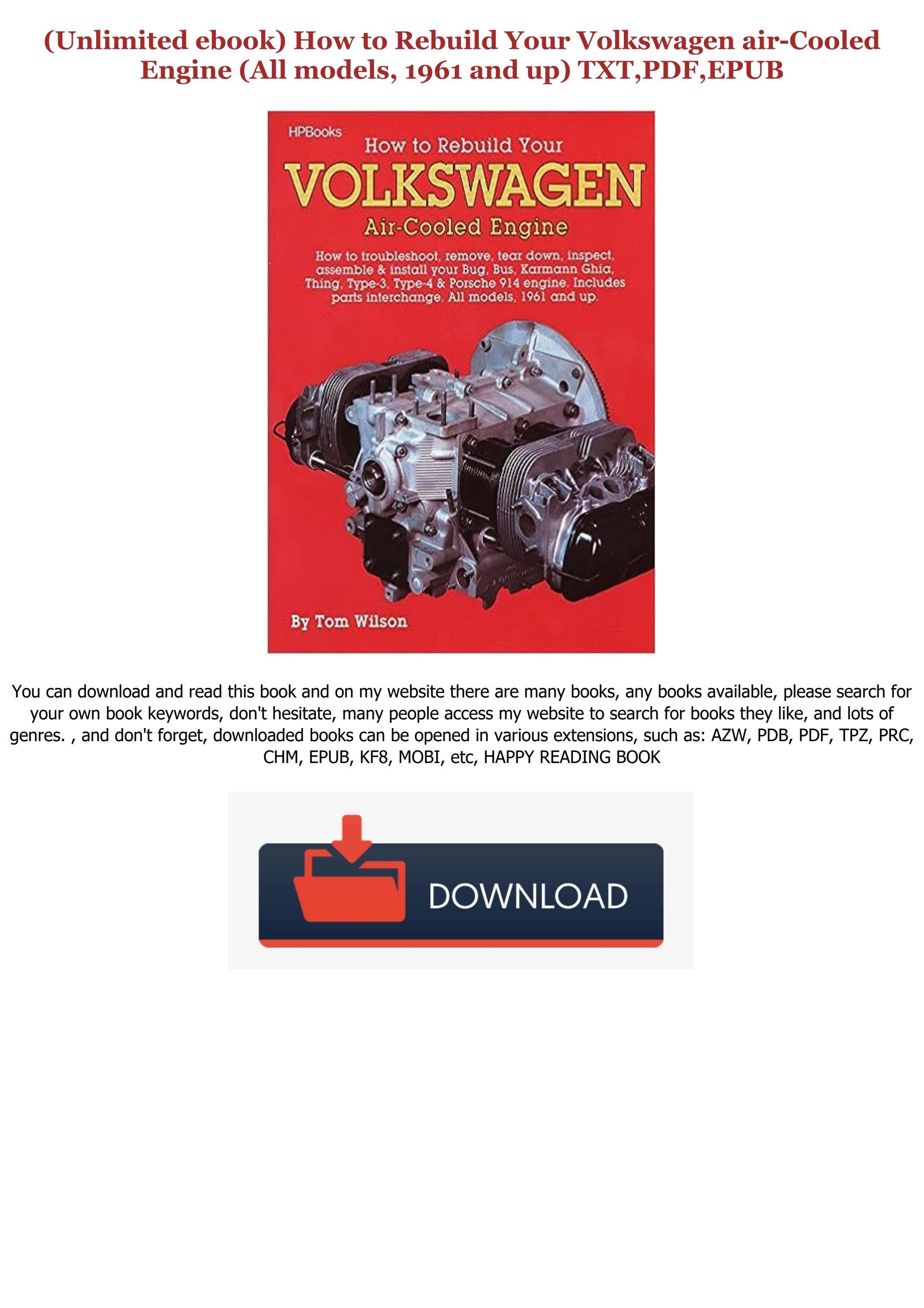 [EBOOK] How to Rebuild Your Volkswagen airCooled Engine (All models