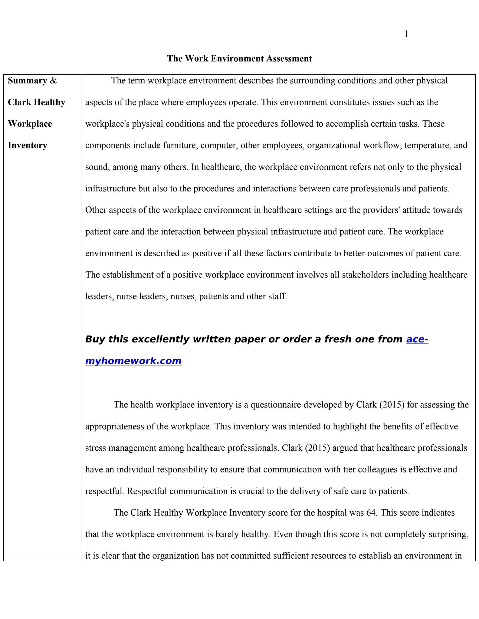 Work Environment Test The Work Environment Assessment by acemyhomework - Issuu