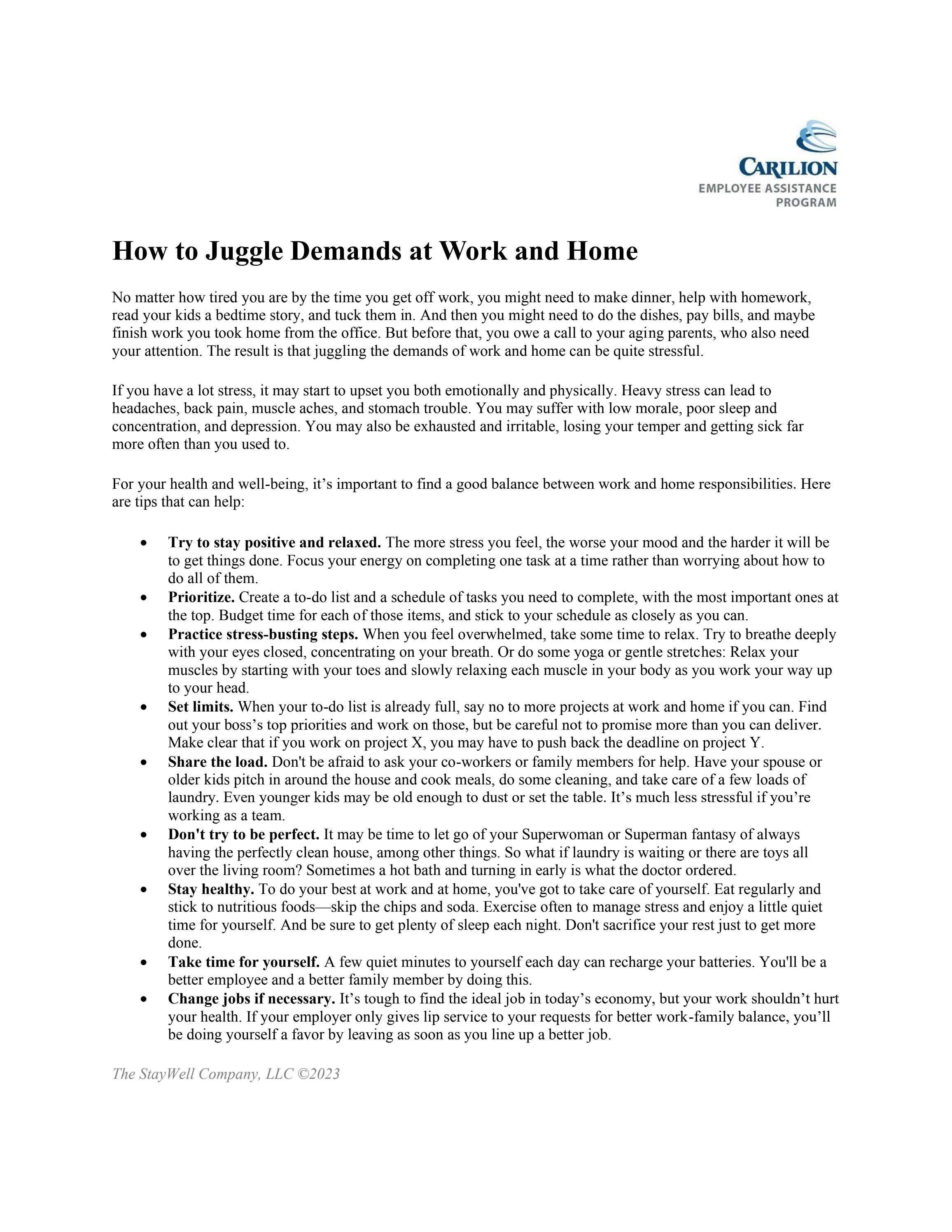 "How to Juggle Demands at Work and Home" Carilion by Runk & Pratt Issuu