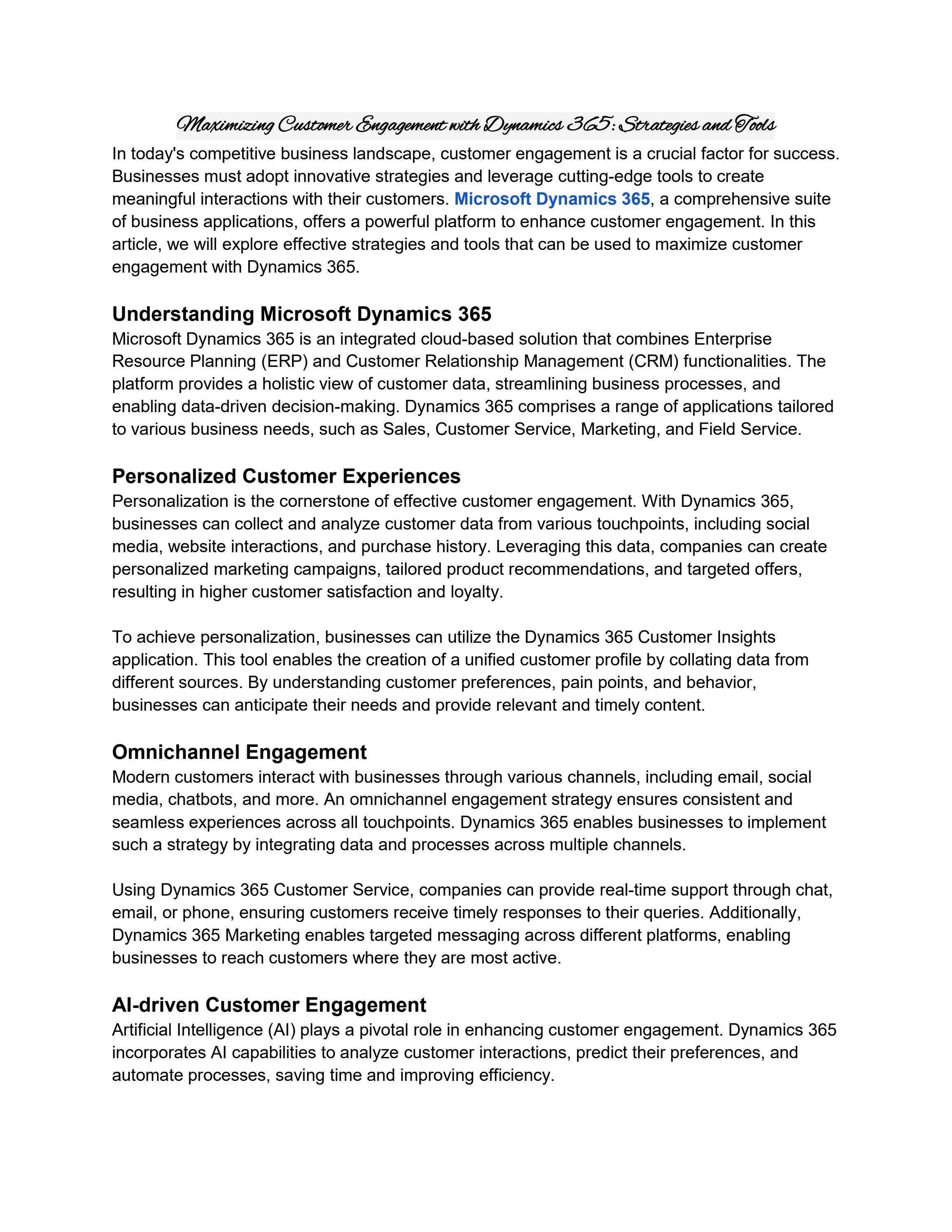 Maximizing Customer Engagement with Dynamics 365: Strategies and Tools