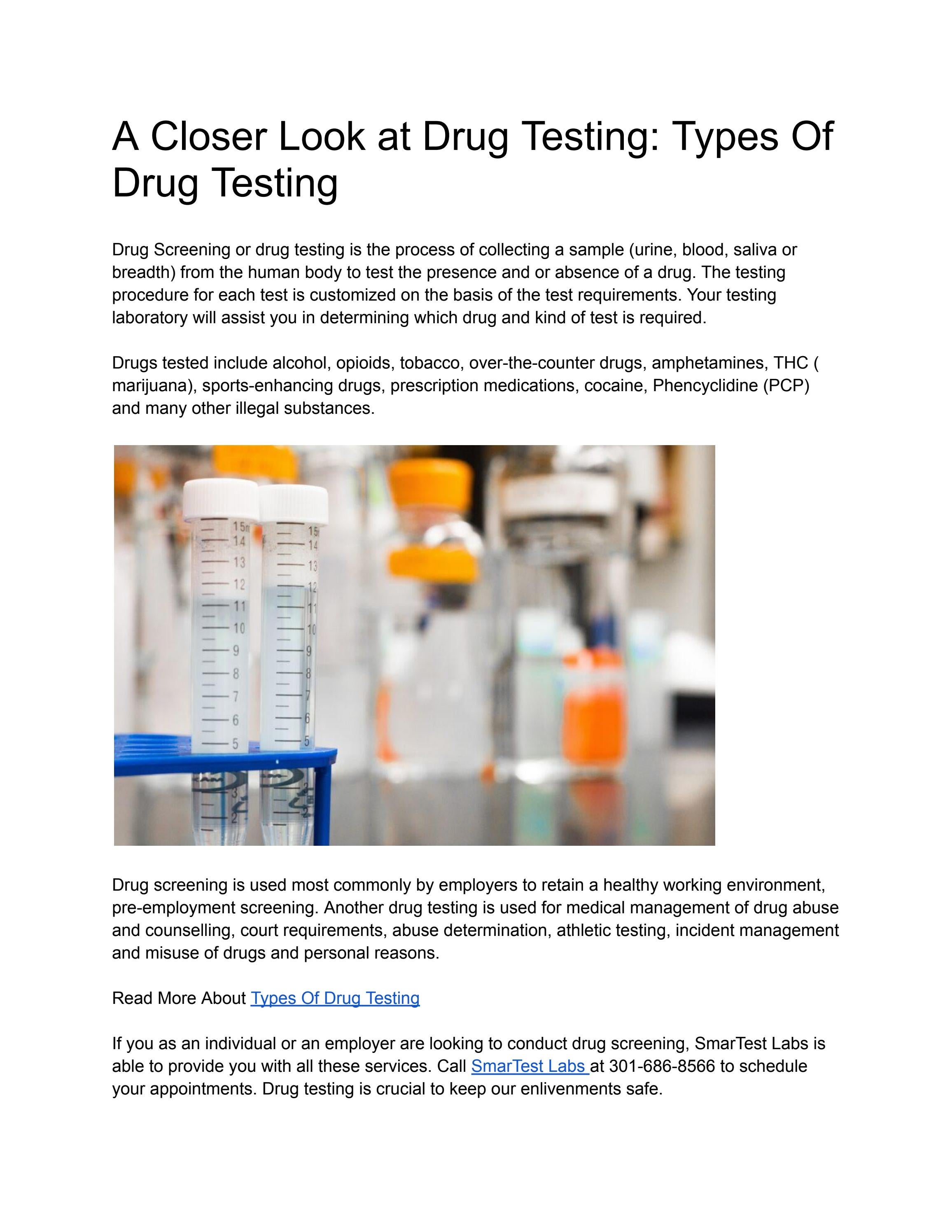 A Closer Look at Drug Testing Types Of Drug Testing by Smar Test Labs