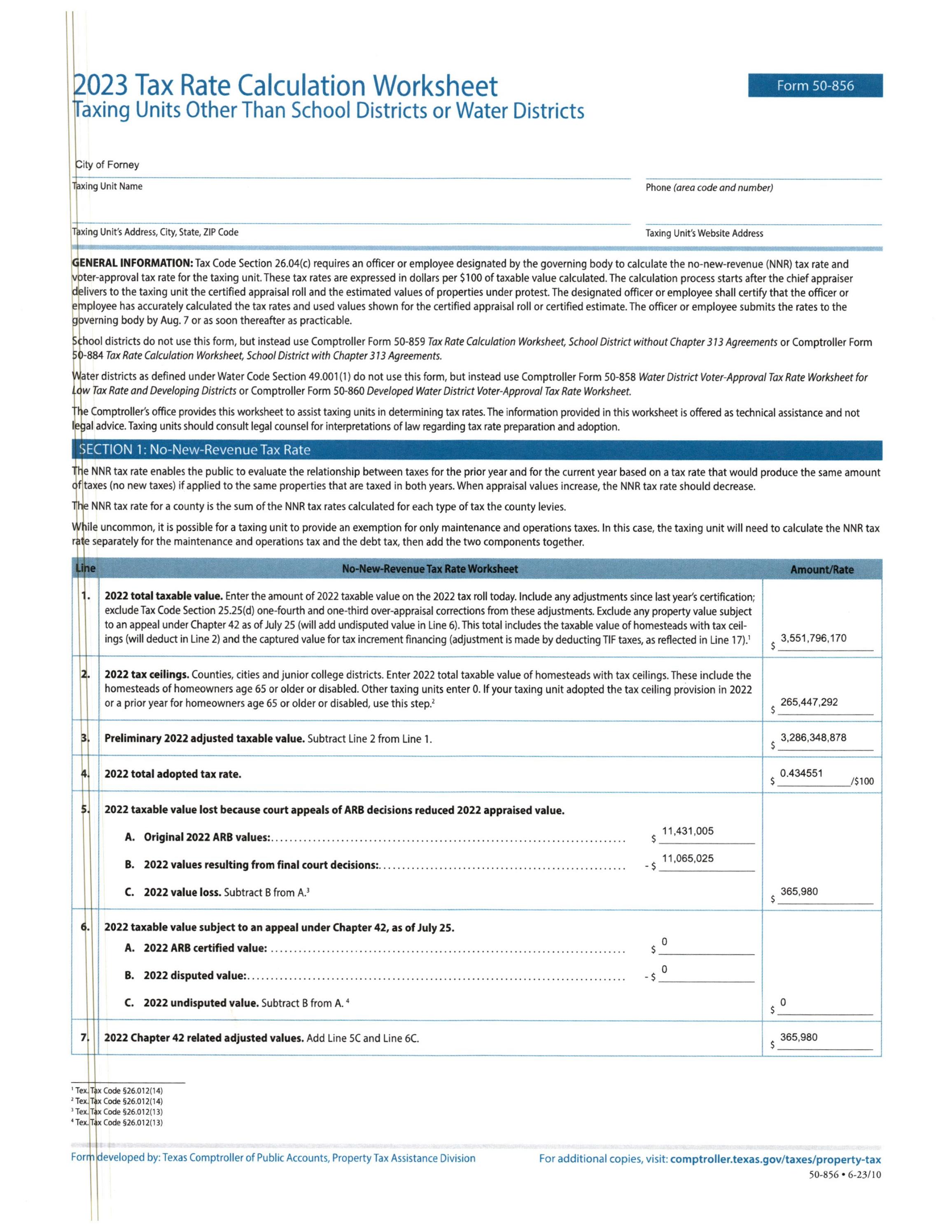 2023 Tax Rate Calculation Worksheet by City of Forney Issuu