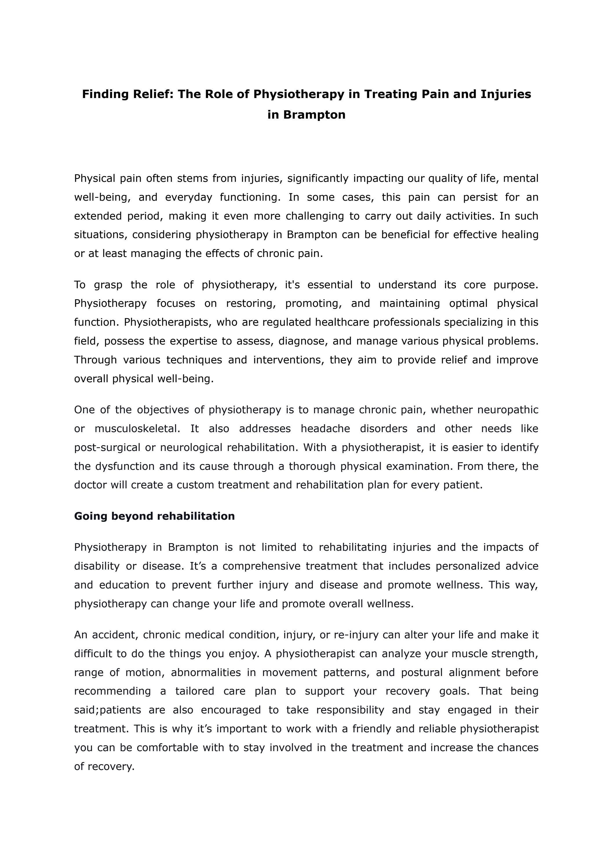 Finding Relief The Role of Physiotherapy in Treating Pain and Injuries