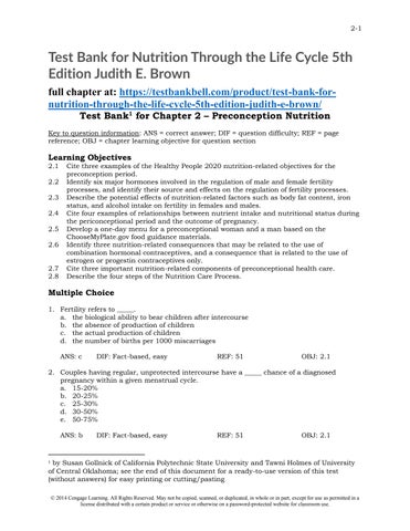 Test bank for nutrition through the life cycle 5th edition judith e ...