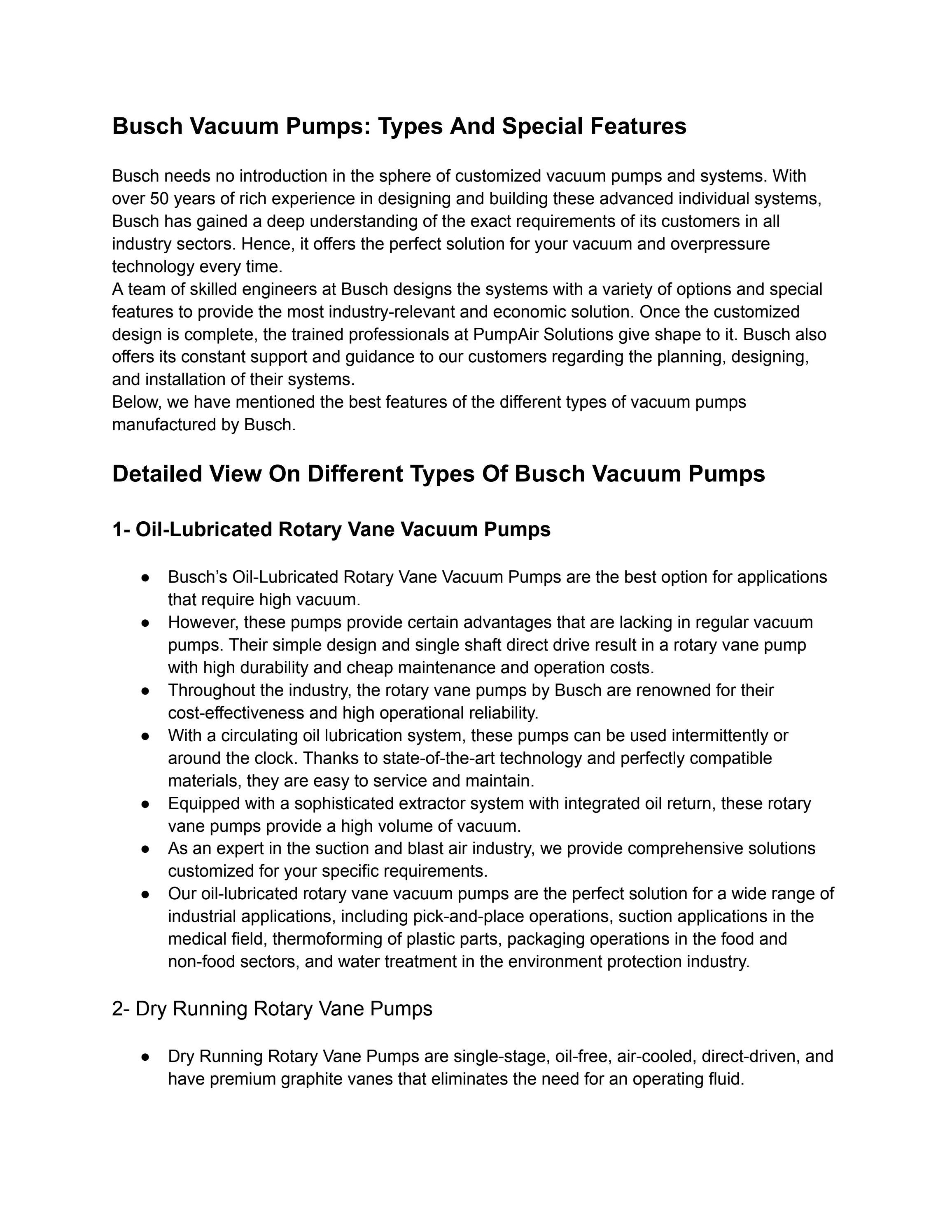 Busch Vacuum Pumps Types And Special Features by PumpAir Solutions Issuu