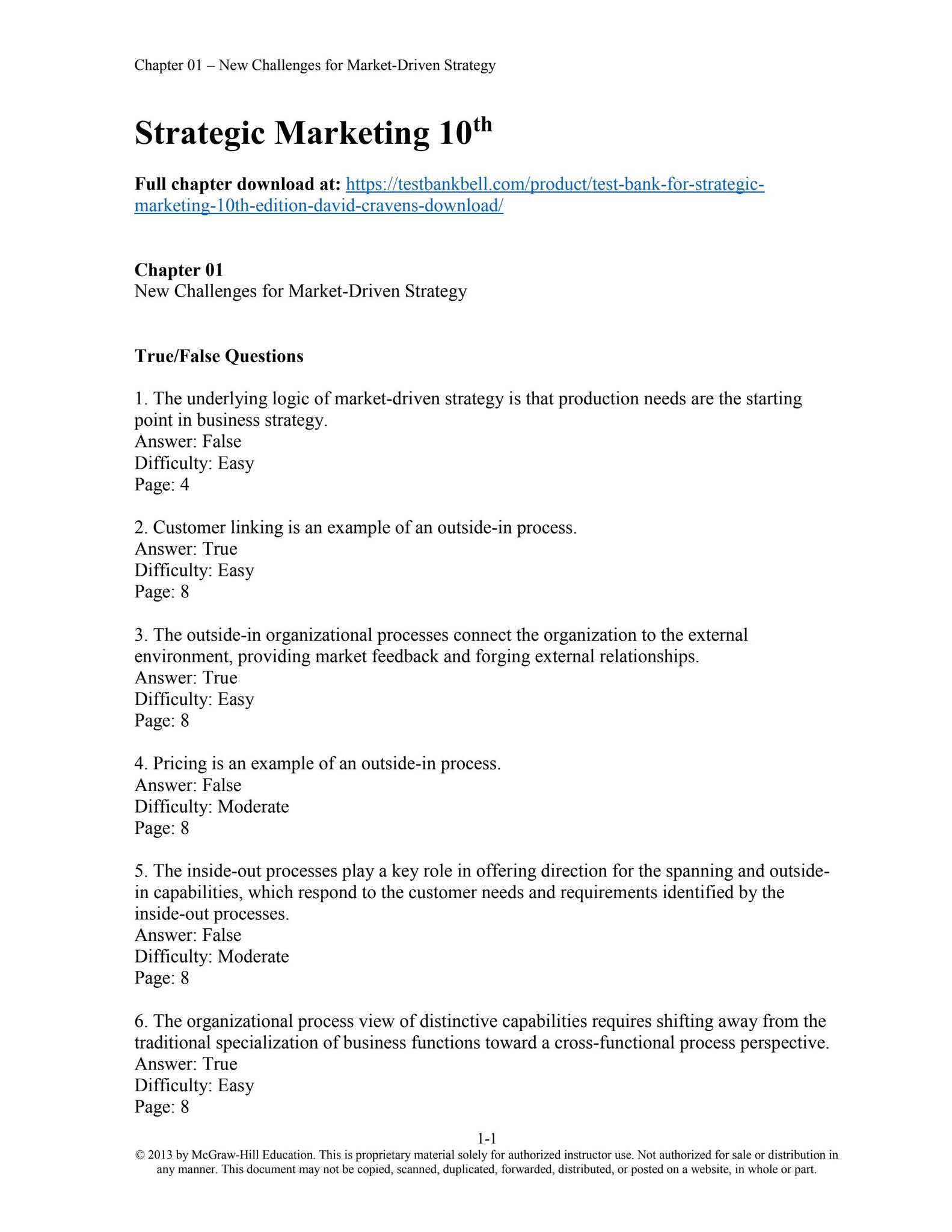 Test bank for strategic marketing 10th edition david cravens download by patricia.pittman633 - Issuu