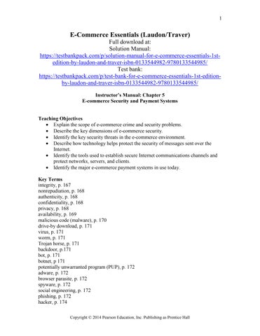 E commerce essentials 1st edition laudon solutions manual 1 by john ...